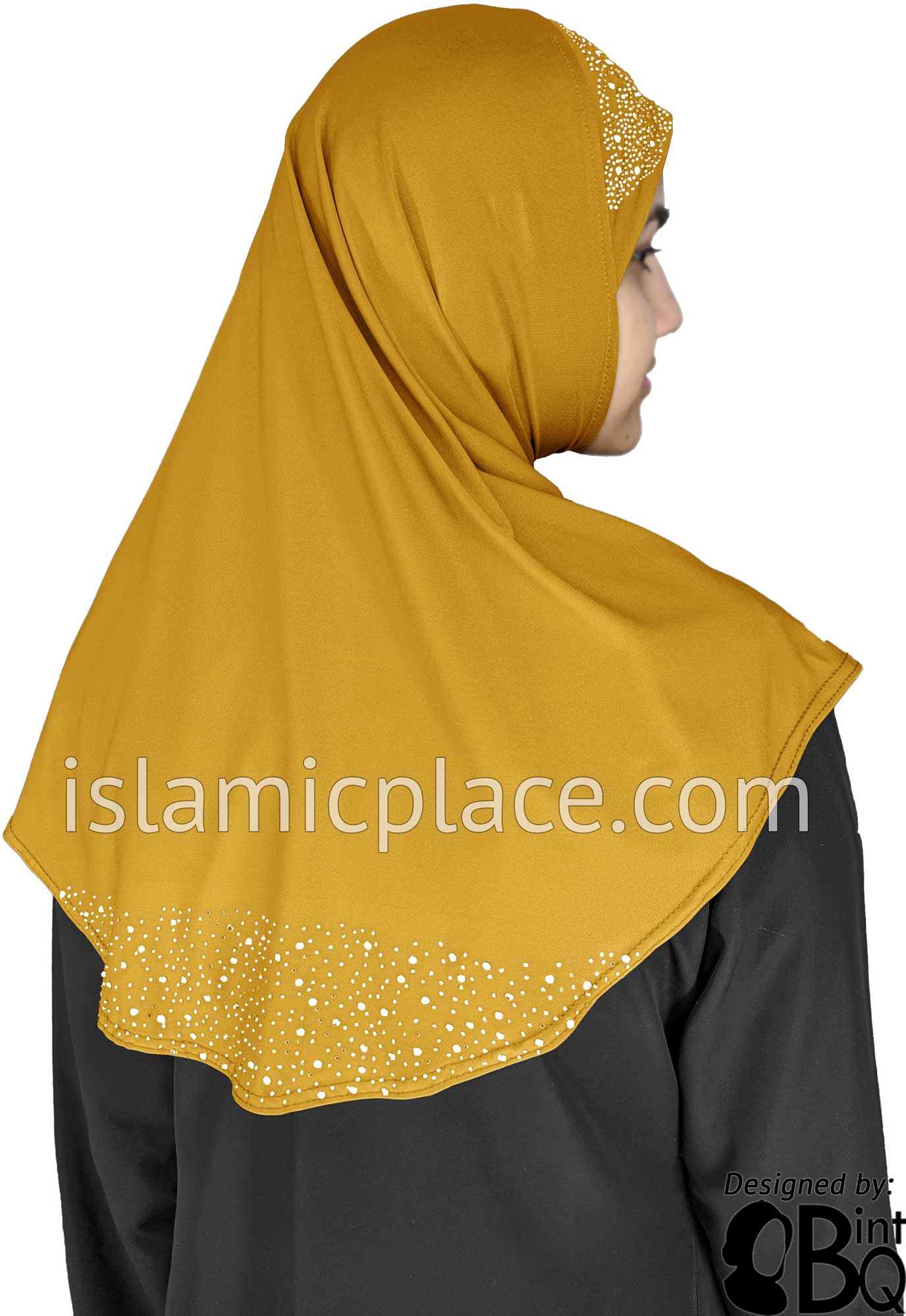 Golden Sand - Luxurious Lycra Hijab Al-Amira with Silver Rhinestones Teen to Adult (Large)
