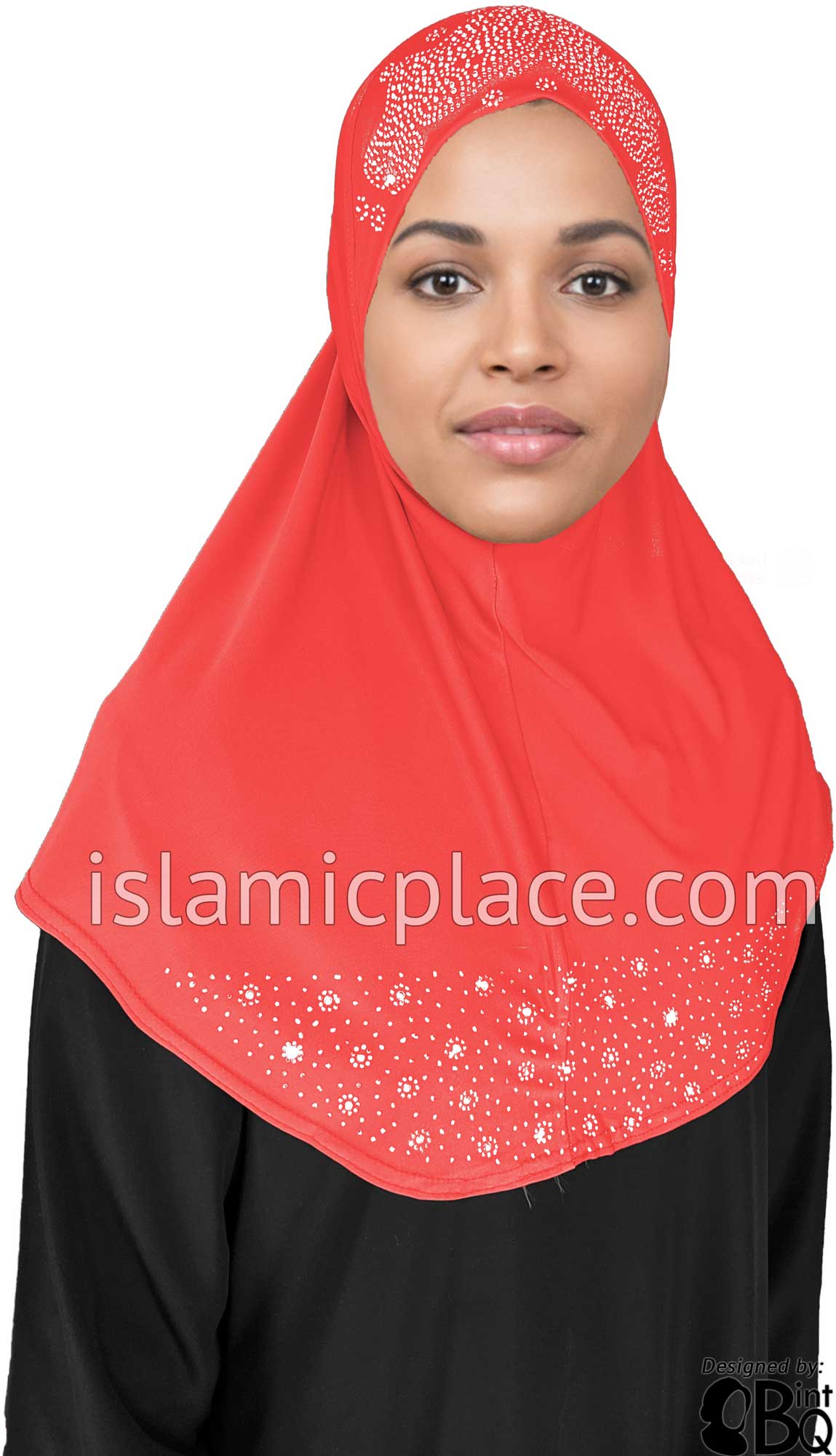 Neon Pink - Luxurious Lycra Hijab Al-Amira with Silver Rhinestones Teen to Adult (Large)