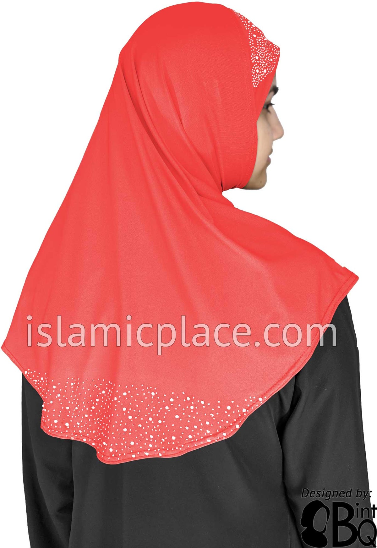 Neon Pink - Luxurious Lycra Hijab Al-Amira with Silver Rhinestones Teen to Adult (Large)