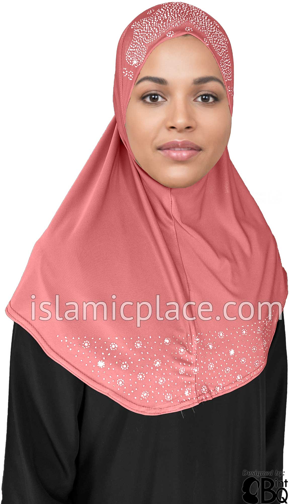 Blushing Pink - Luxurious Lycra Hijab Al-Amira with Silver Rhinestones Teen to Adult (Large)