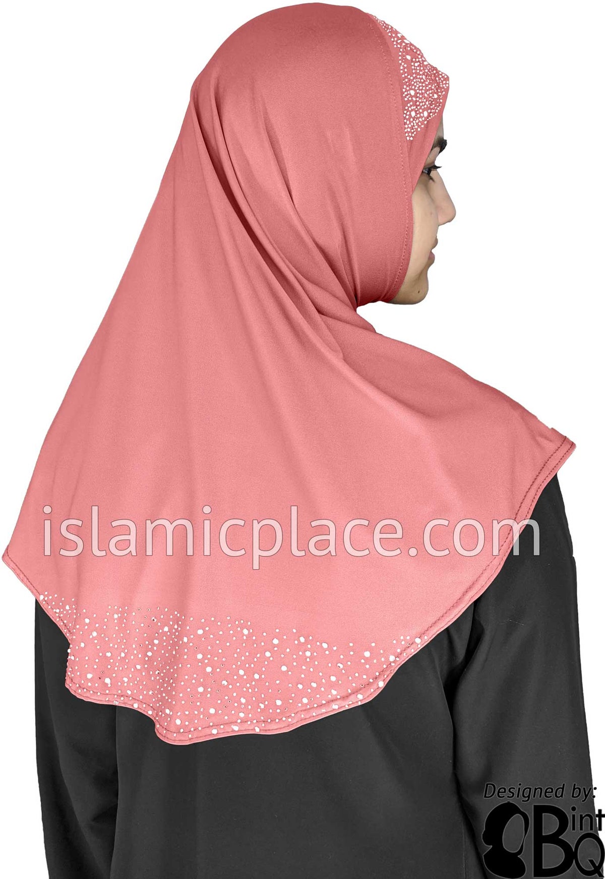 Blushing Pink - Luxurious Lycra Hijab Al-Amira with Silver Rhinestones Teen to Adult (Large)