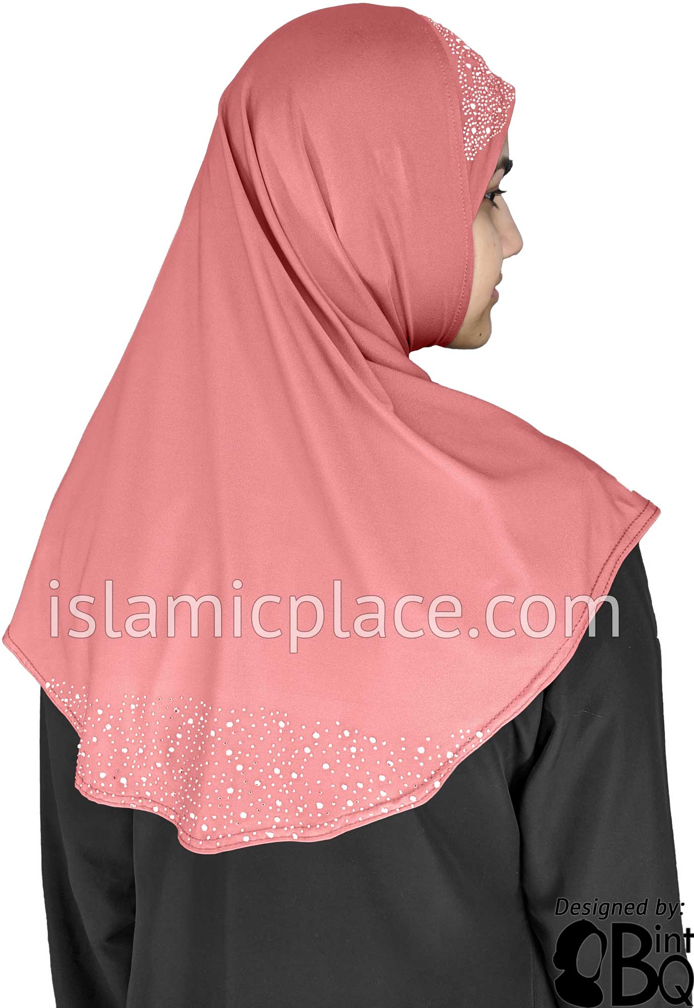 Blushing Pink - Luxurious Lycra Hijab Al-Amira with Silver Rhinestones Teen to Adult (Large)