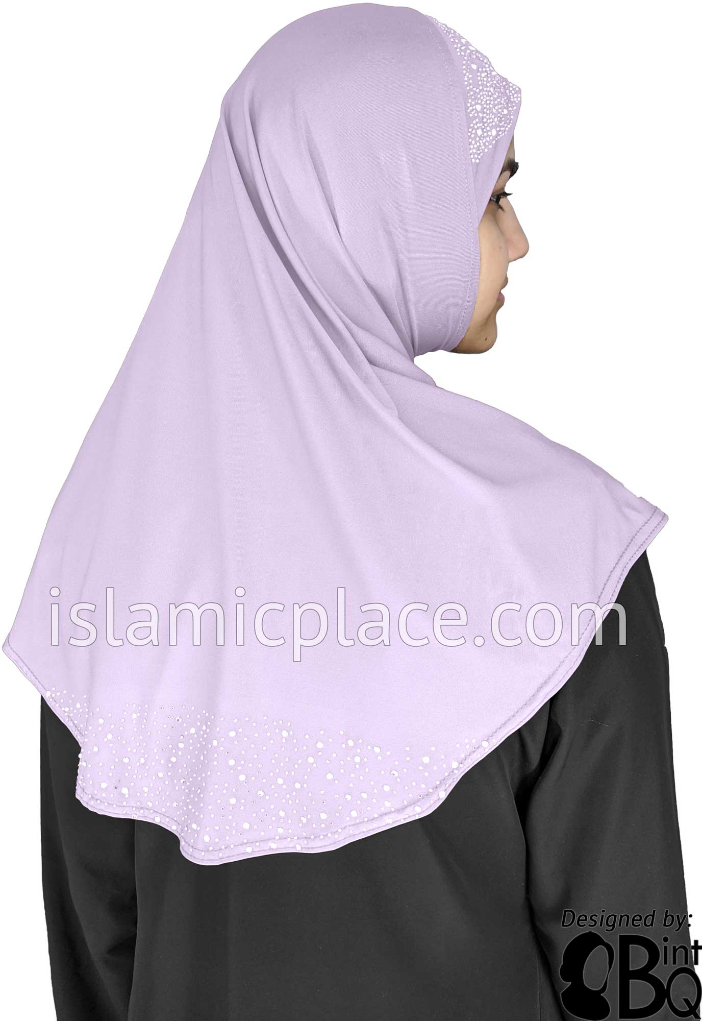 Lilac - Luxurious Lycra Hijab Al-Amira with Silver Rhinestones Teen to Adult (Large)