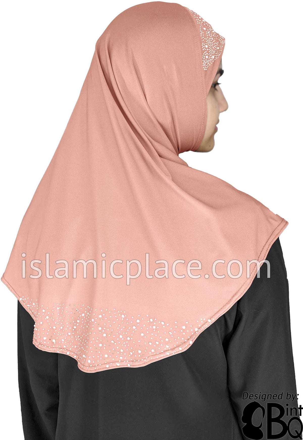 Nude - Luxurious Lycra Hijab Al-Amira with Silver Rhinestones Teen to Adult (Large)