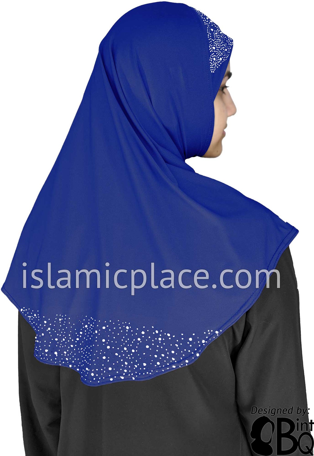 Cobalt Blue - Luxurious Lycra Hijab Al-Amira with Silver Rhinestones Teen to Adult (Large)