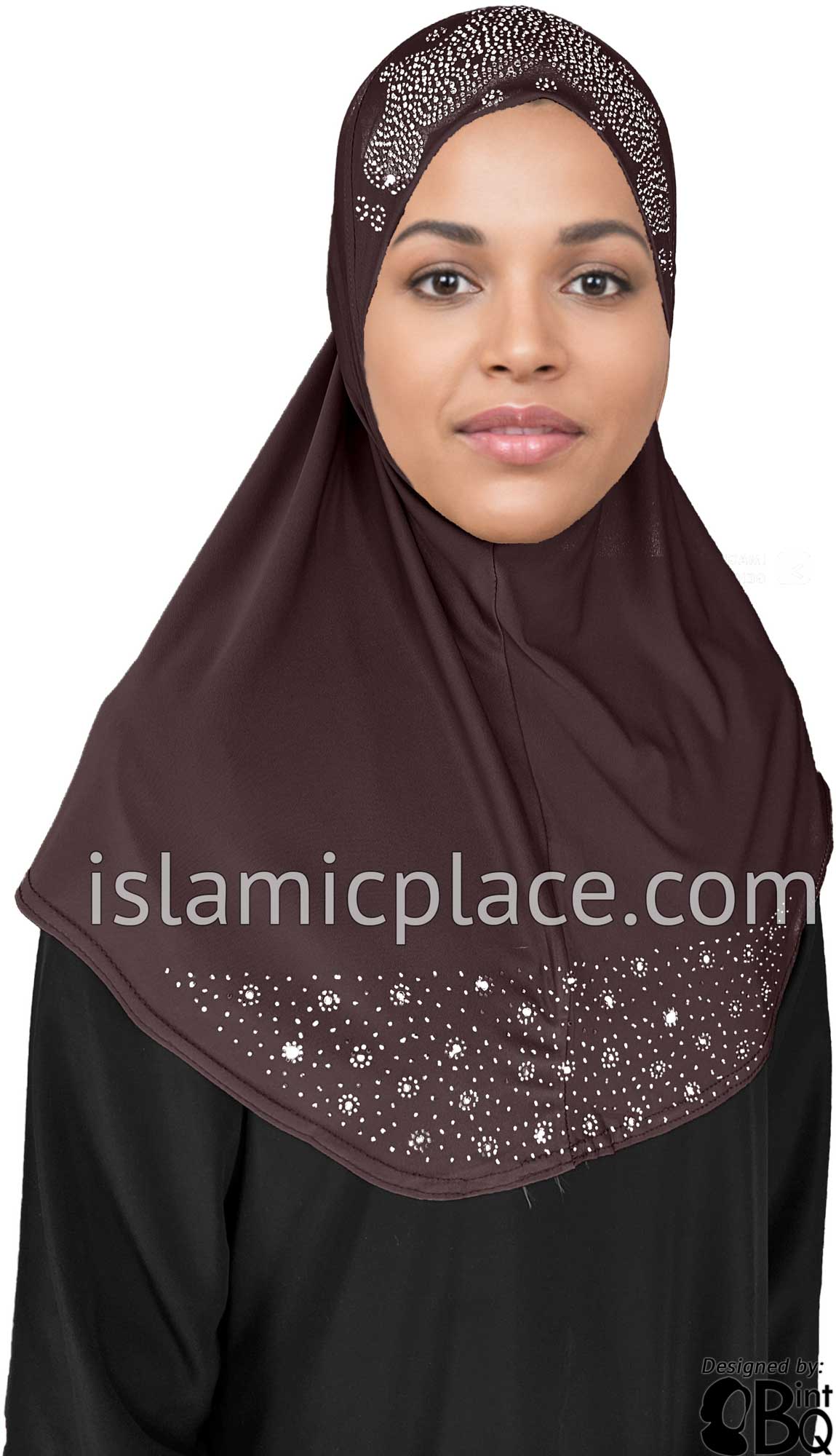 Brown Berry - Luxurious Lycra Hijab Al-Amira with Silver Rhinestones Teen to Adult (Large)