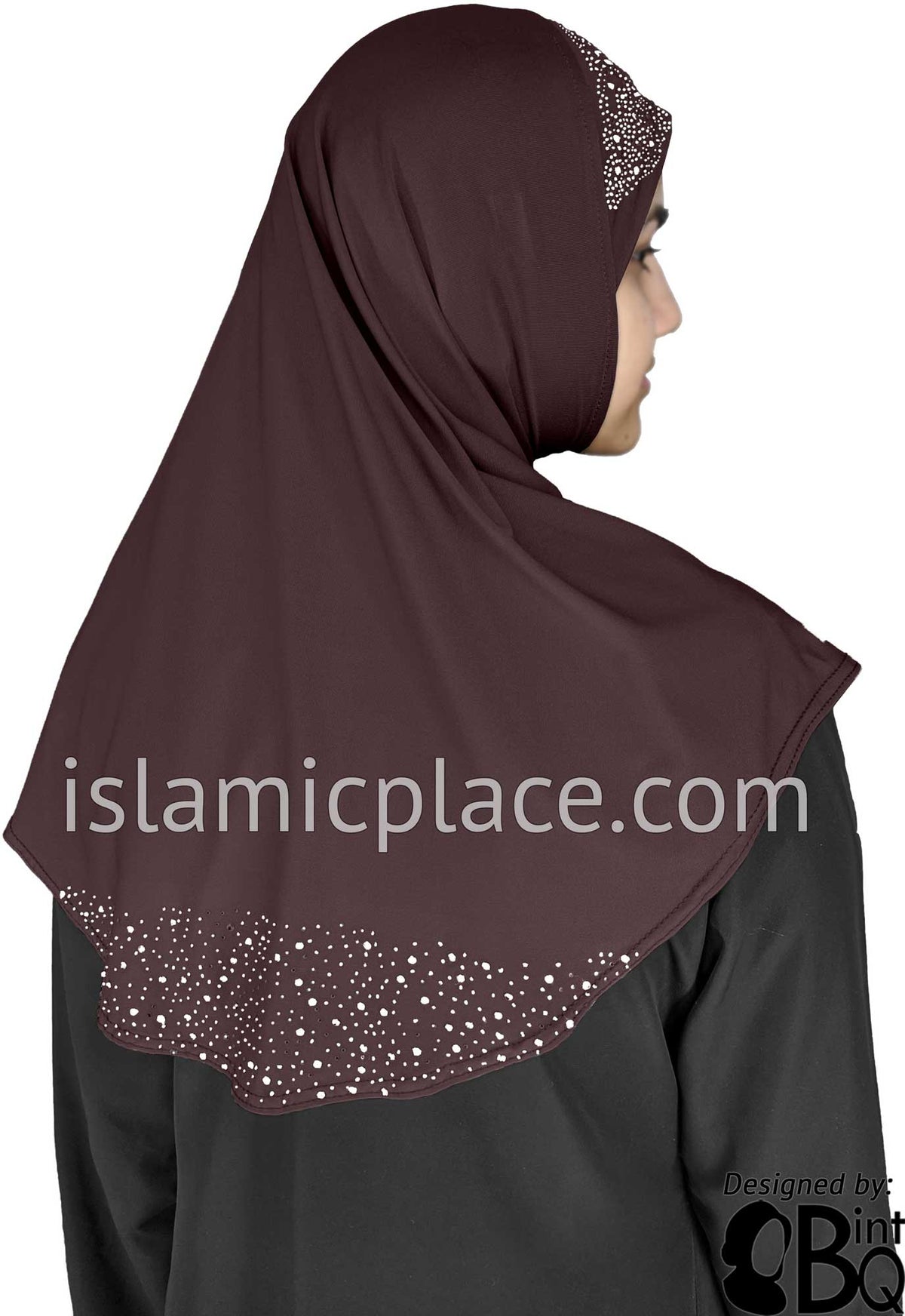 Brown Berry - Luxurious Lycra Hijab Al-Amira with Silver Rhinestones Teen to Adult (Large)
