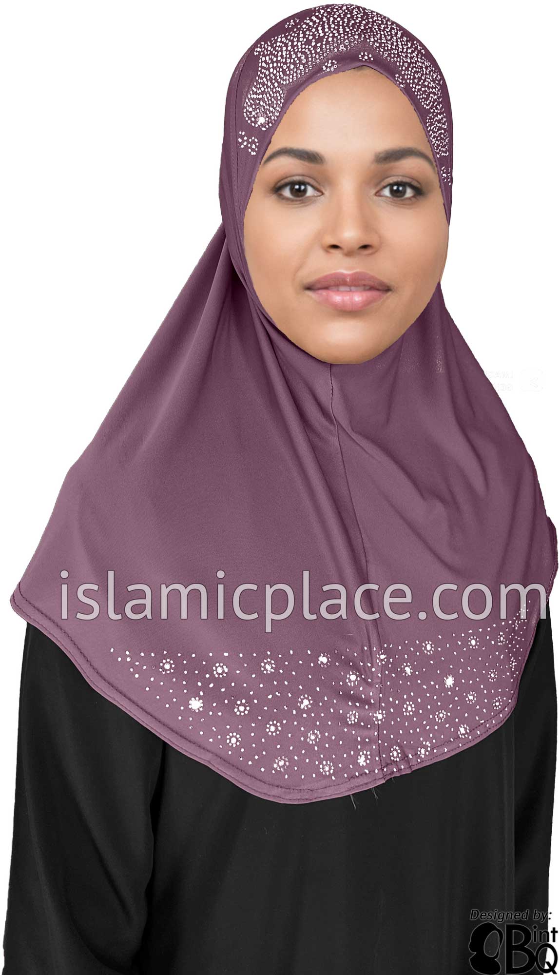 Light Plum - Luxurious Lycra Hijab Al-Amira with Silver Rhinestones Teen to Adult (Large)