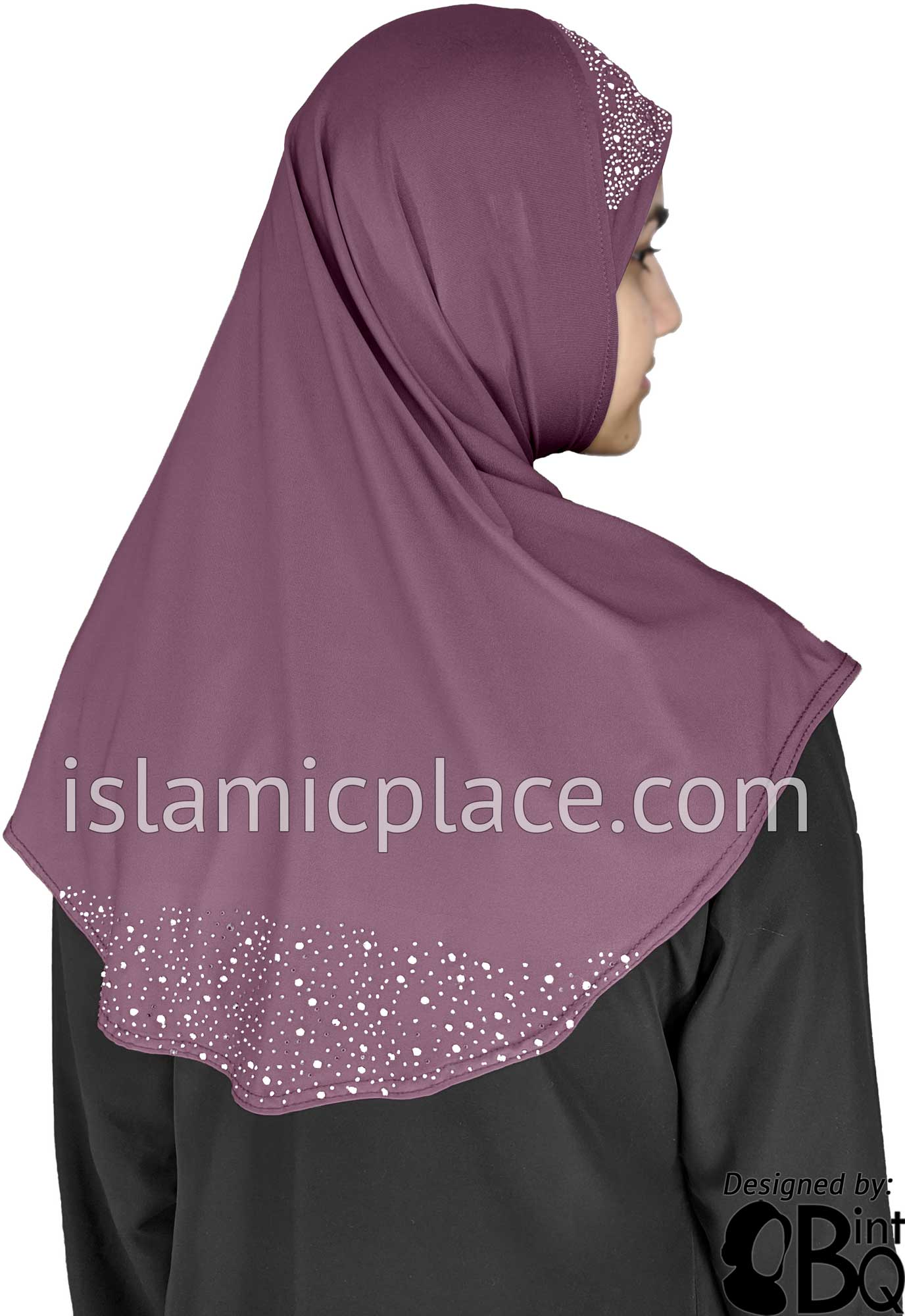 Light Plum - Luxurious Lycra Hijab Al-Amira with Silver Rhinestones Teen to Adult (Large)