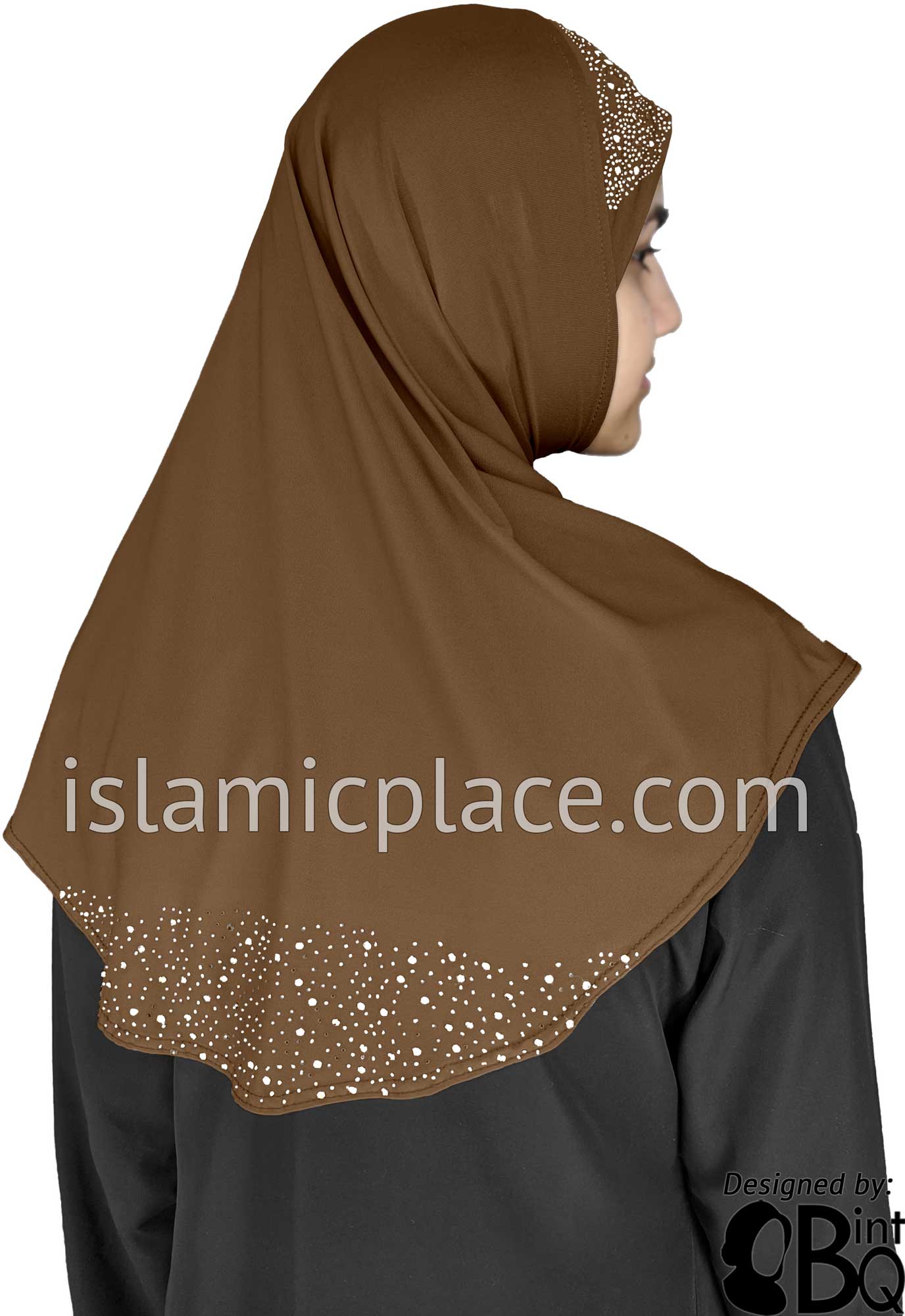 Hazelnut - Luxurious Lycra Hijab Al-Amira with Silver Rhinestones Teen to Adult (Large)