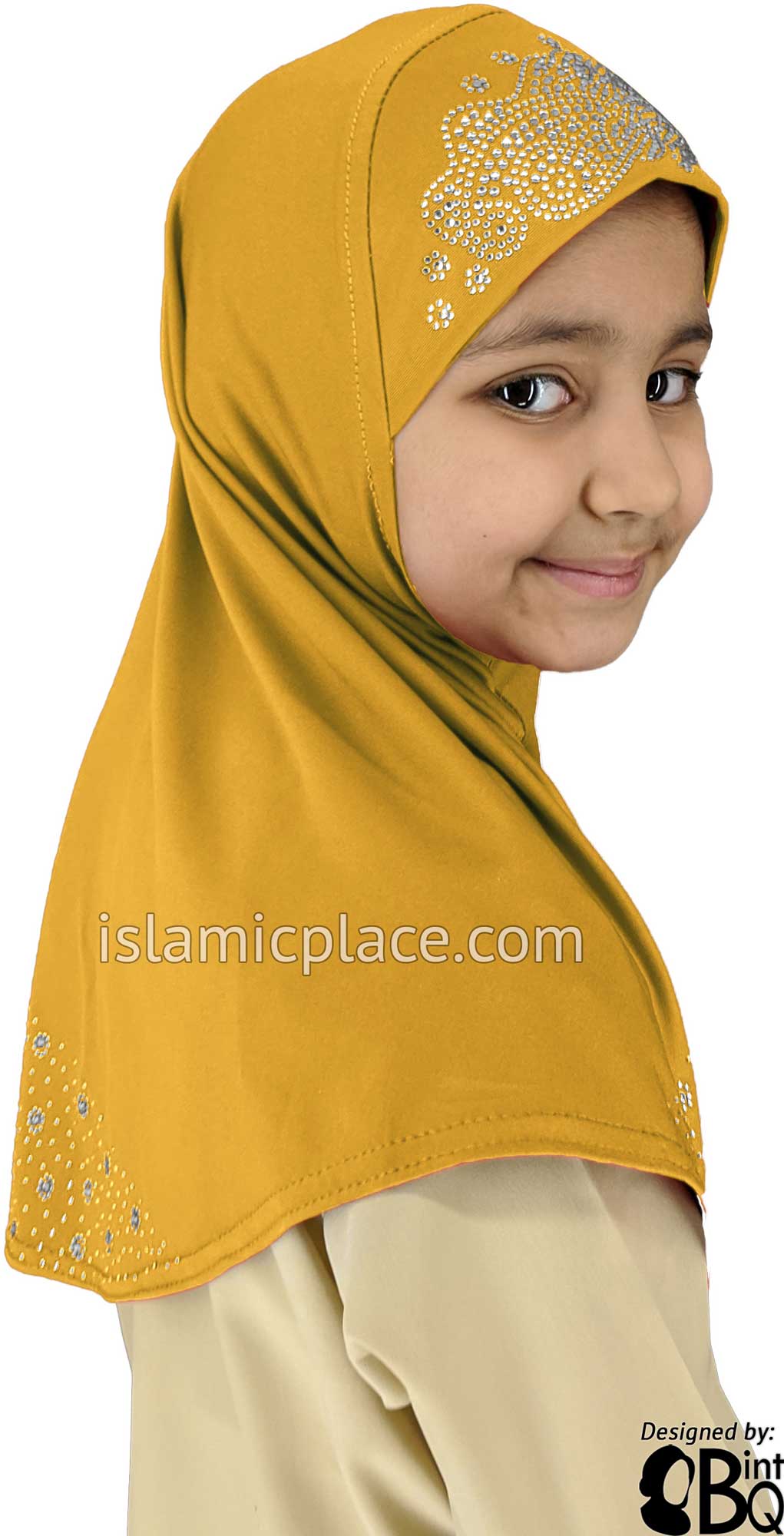 Golden Sand - Luxurious Lycra Hijab Al-Amira with Silver Rhinestones - Girl size (1-piece)