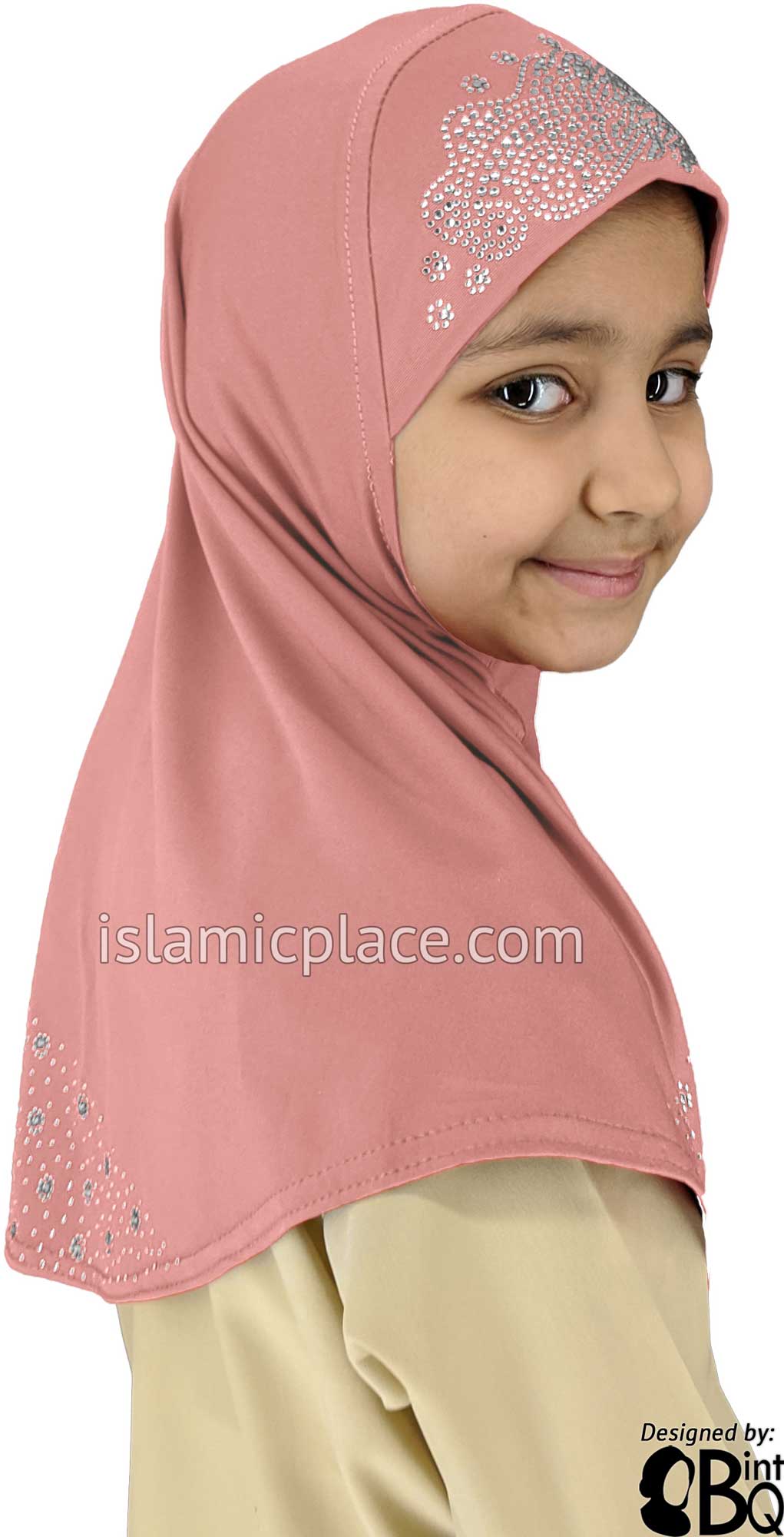 Nude - Luxurious Lycra Hijab Al-Amira with Silver Rhinestones - Girl size (1-piece)