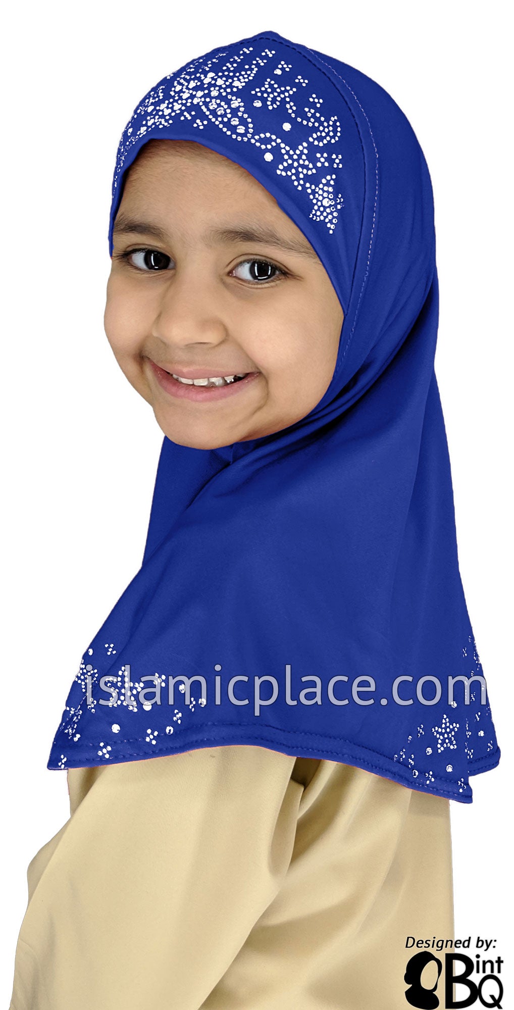 Cobalt Blue - Luxurious Lycra Hijab Al-Amira with Silver Rhinestones - Girl size (1-piece)