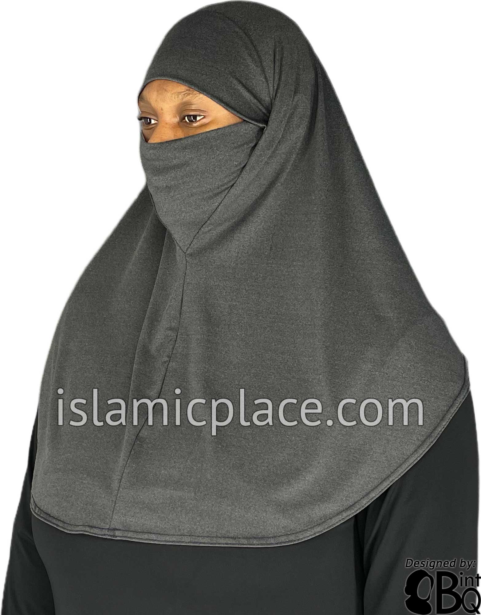 Heather Gray - Plain Teen to Adult (Large) Hijab Al-Amira with Built-in Niqab