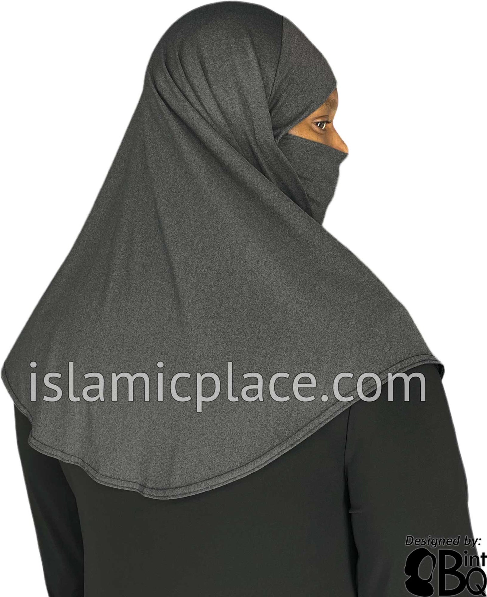 Heather Gray - Plain Teen to Adult (Large) Hijab Al-Amira with Built-in Niqab