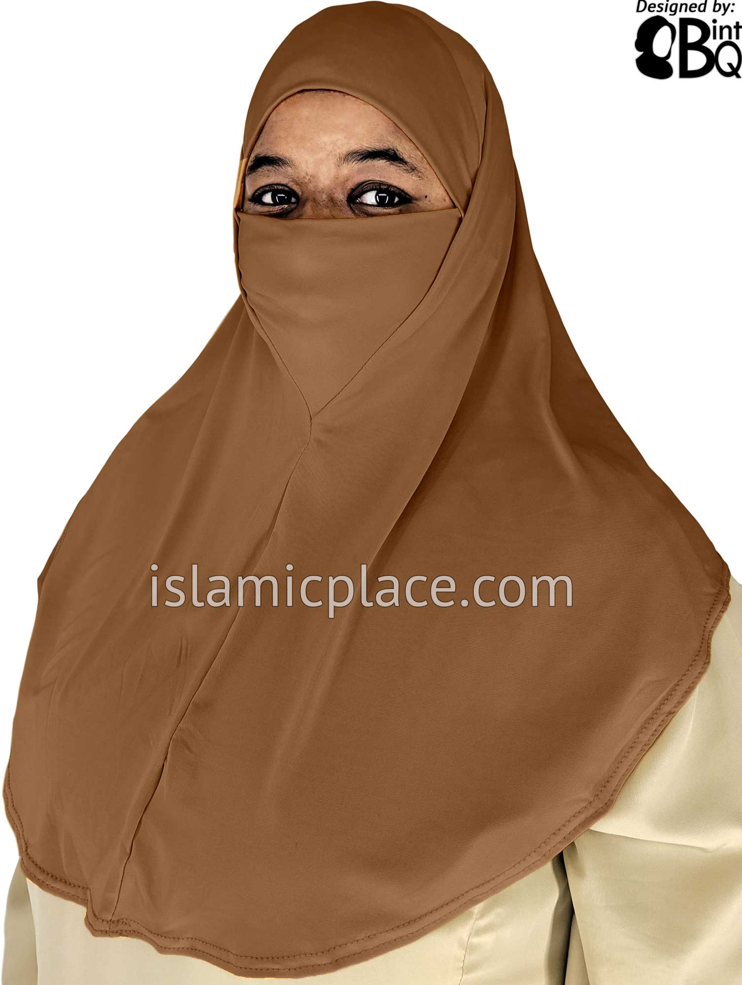 Hazelnut - Plain Teen to Adult (Large) Hijab Al-Amira with Built-in Niqab