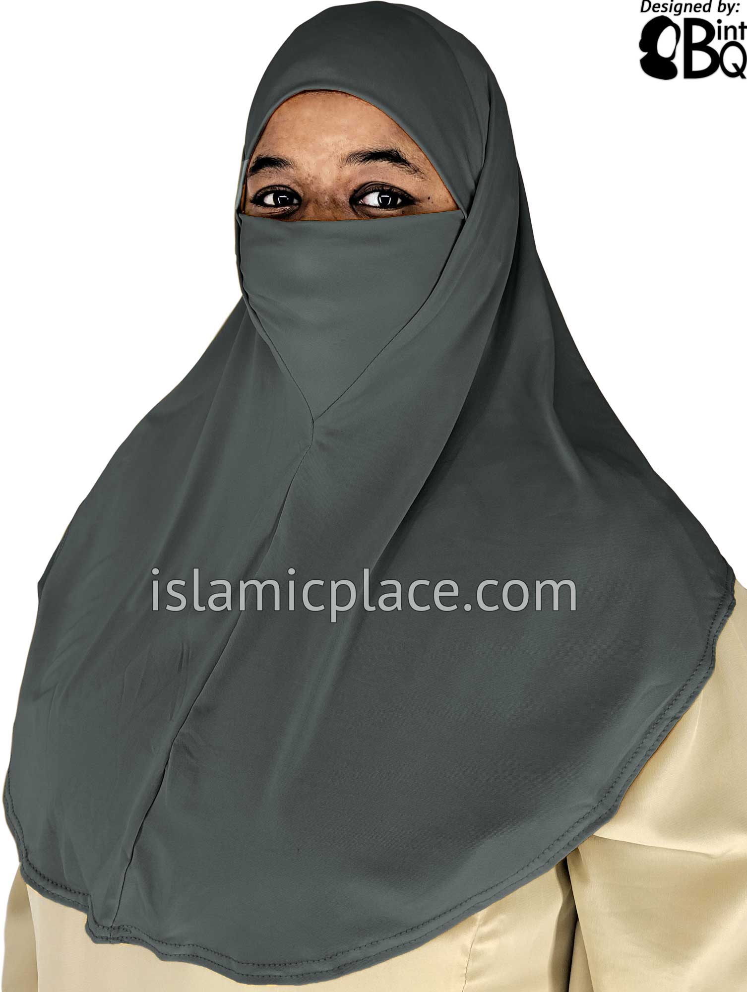 Charcoal Gray - Plain Teen to Adult (Large) Hijab Al-Amira with Built-in Niqab