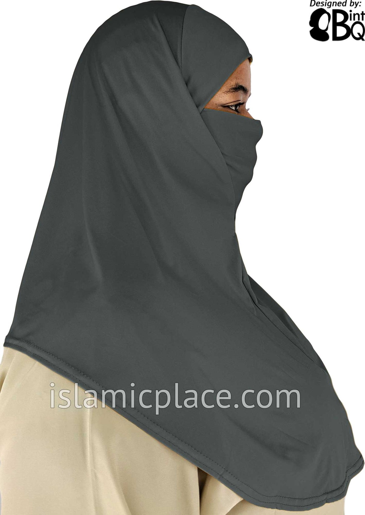 Charcoal Gray - Plain Teen to Adult (Large) Hijab Al-Amira with Built-in Niqab