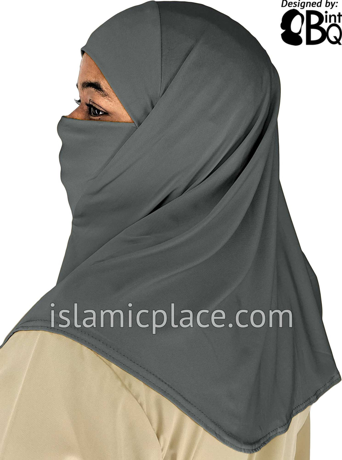 Charcoal Gray - Plain Teen to Adult (Large) Hijab Al-Amira with Built-in Niqab