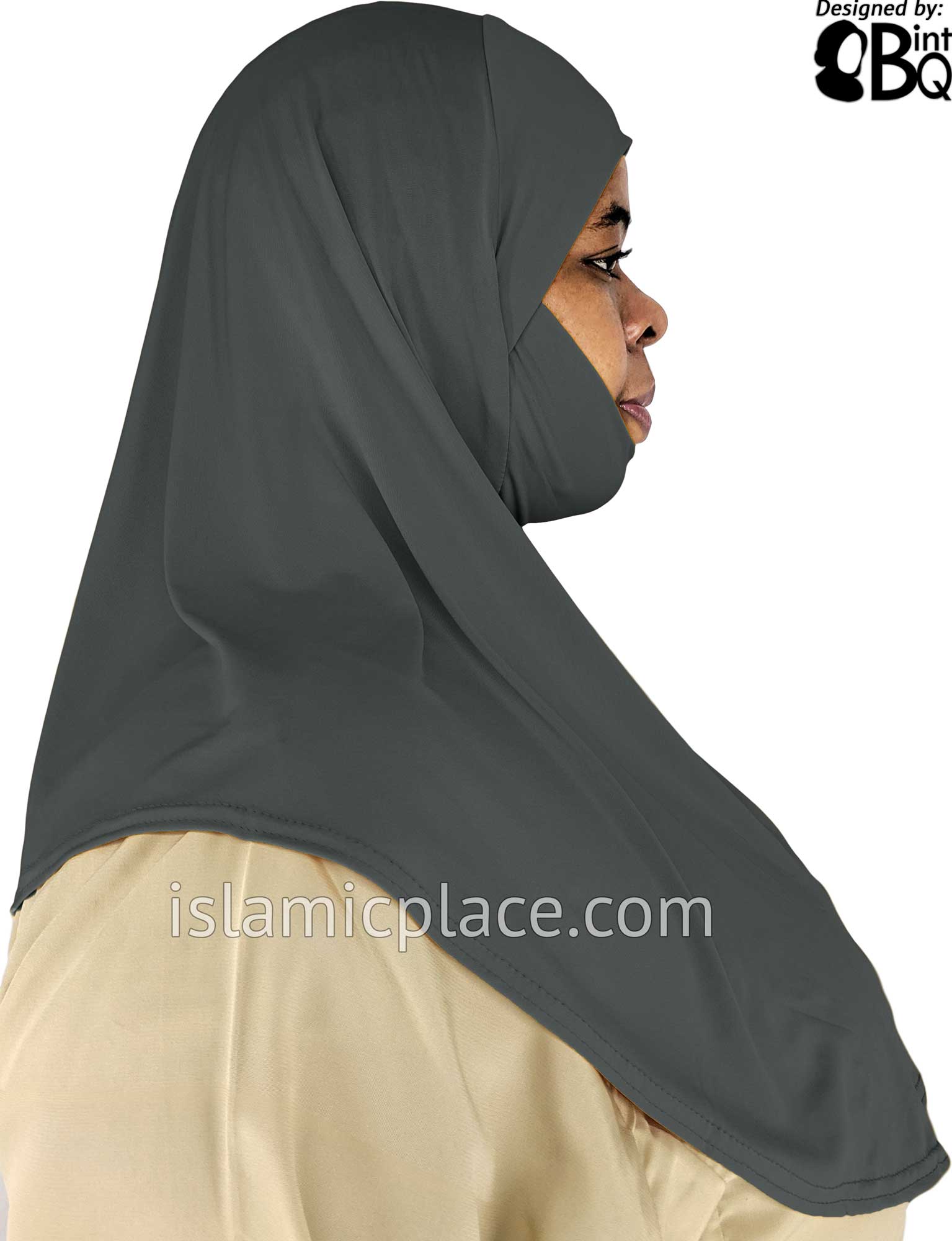 Charcoal Gray - Plain Teen to Adult (Large) Hijab Al-Amira with Built-in Niqab
