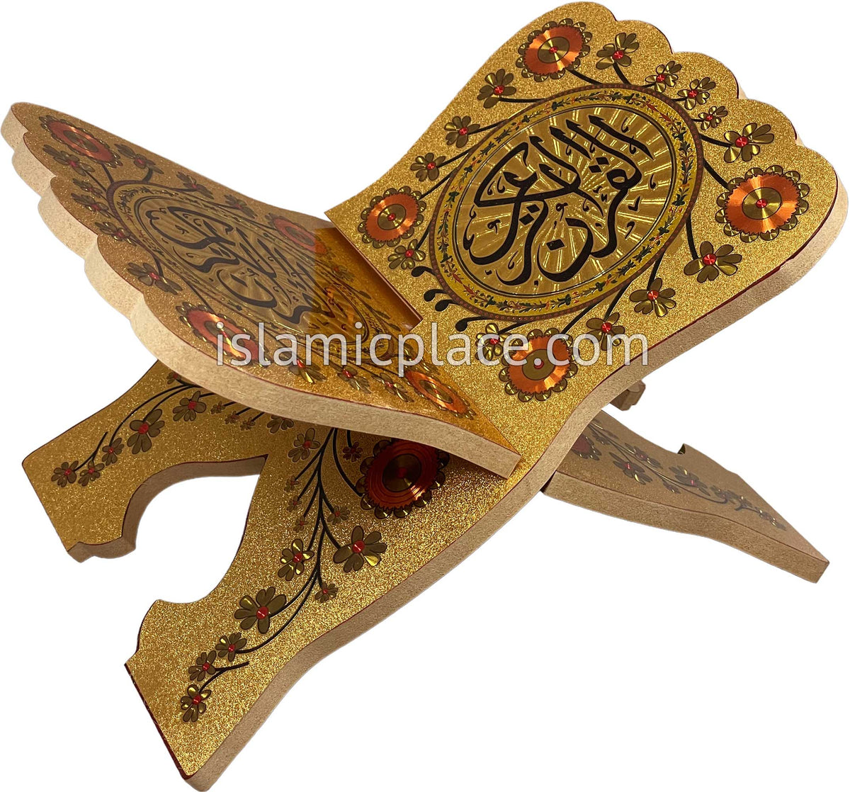 Gold - Shimmering Wooden Quran Book Holder - Rehal 11" x 7.5"