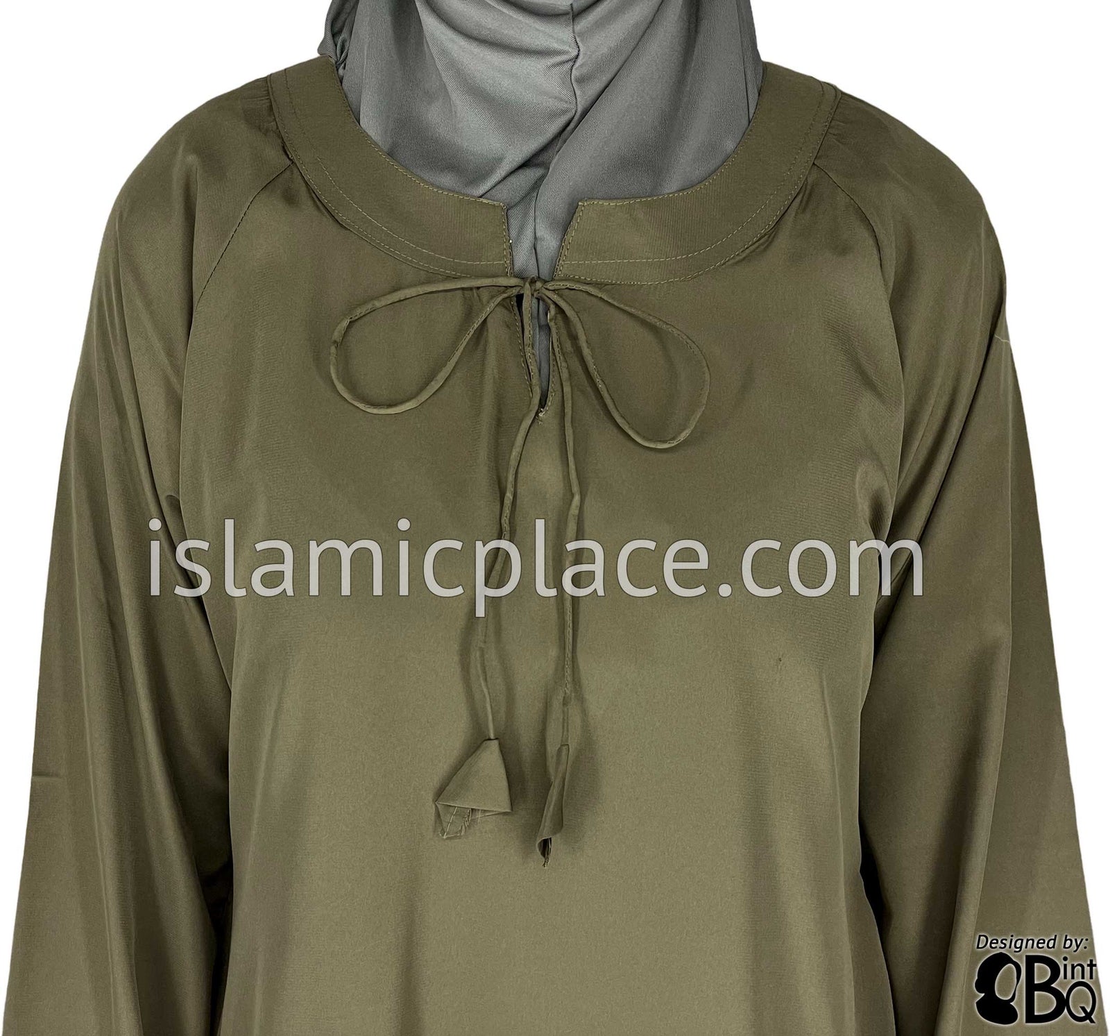 Dark Olive Green - Sadia Stylish Abaya with Neckline String by BintQ - S16