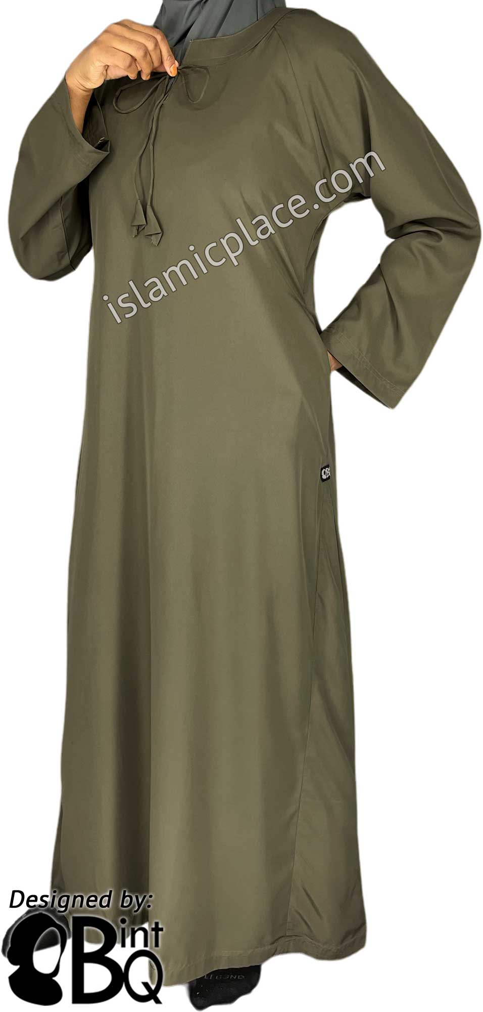 Dark Olive Green - Sadia Stylish Abaya with Neckline String by BintQ - S16
