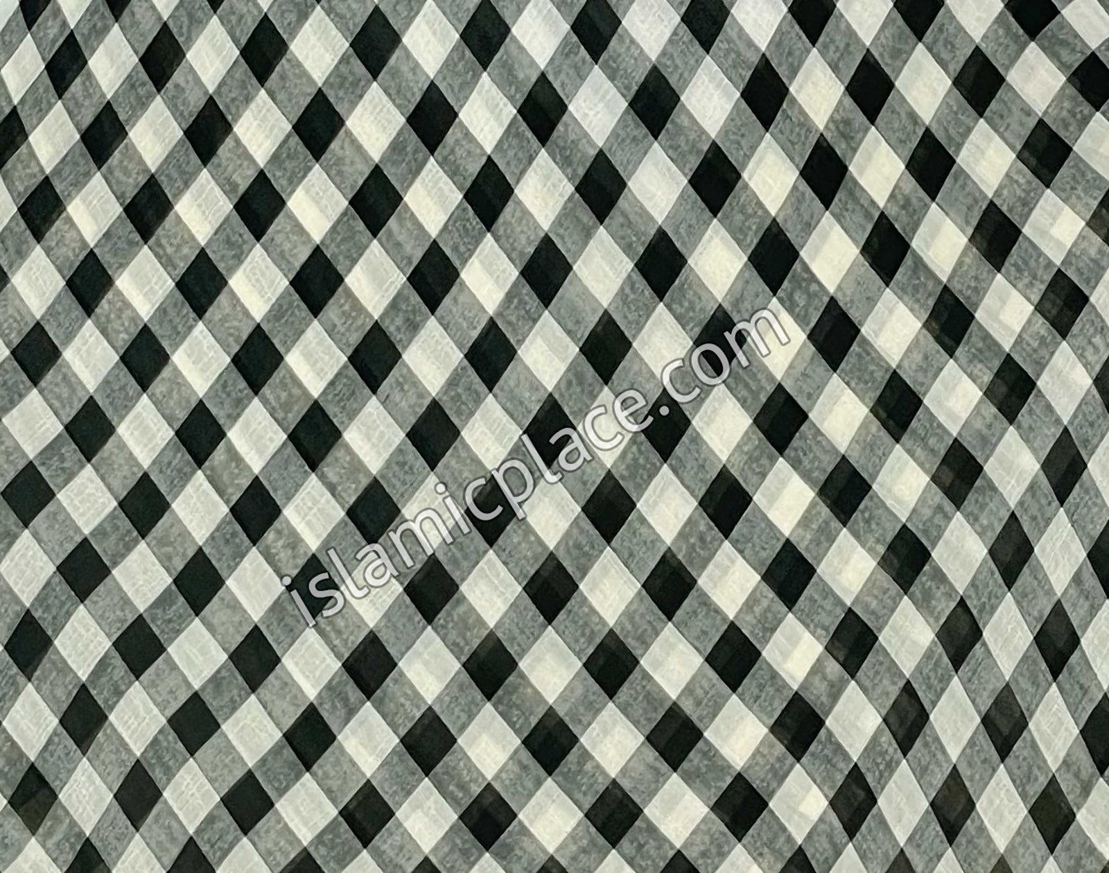 Cream and Black Small Plaid - 45" Square Printed Khimar