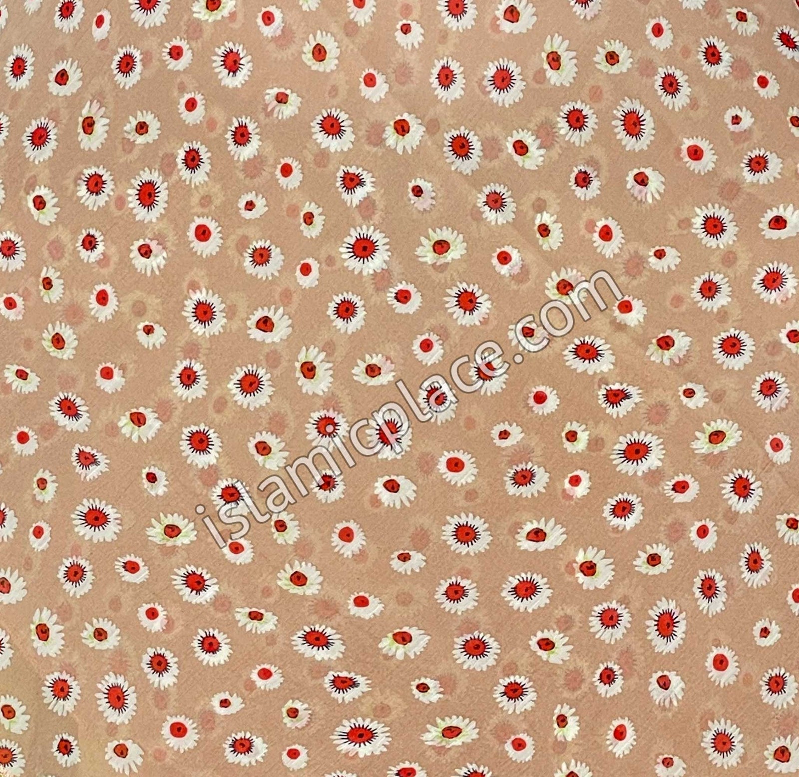 White and Burgundy Daisy Flowers on Warm Ivory Base - 45" Square Printed Khimar