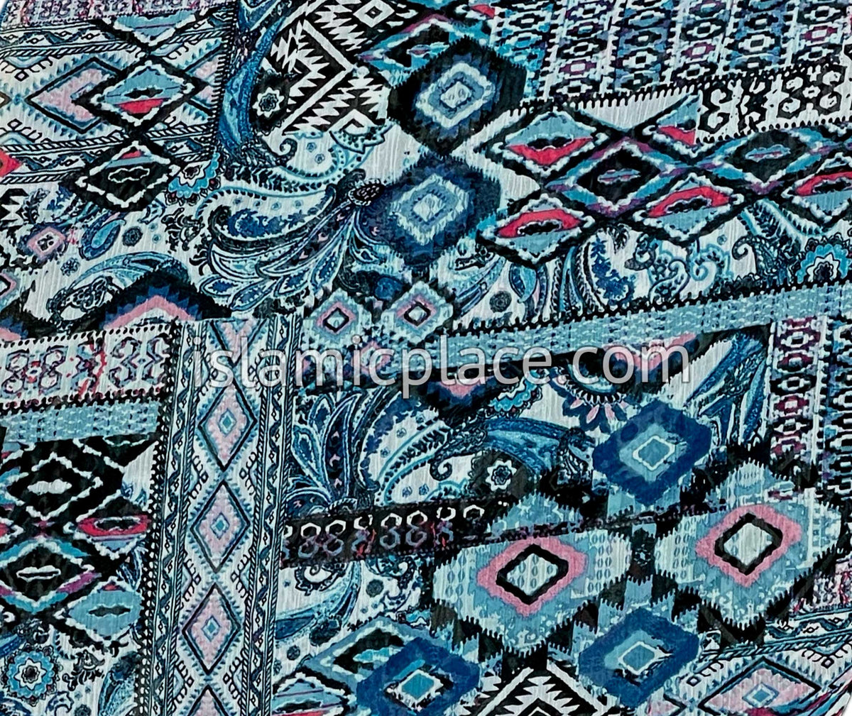 Shades on Blue, Pink and Black Aztec Art Design - 45" Square Printed Khimar