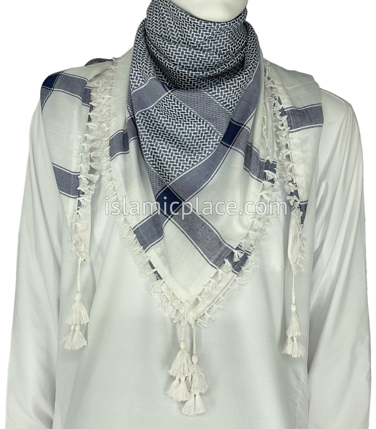 White and Navy Blue - Imran Collection Men Scarf Kifaya