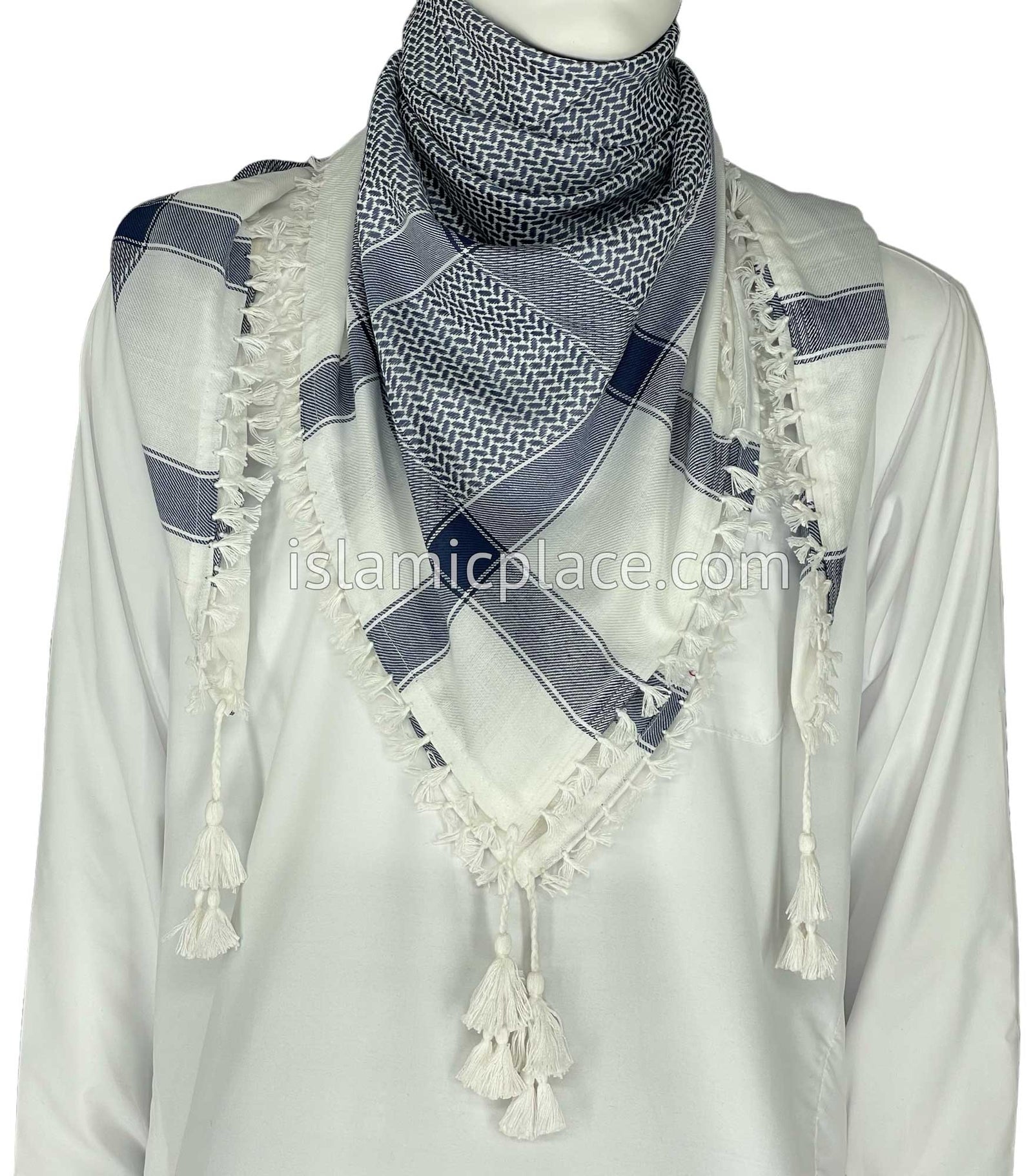 White and Navy Blue - Imran Collection Men Scarf Kifaya