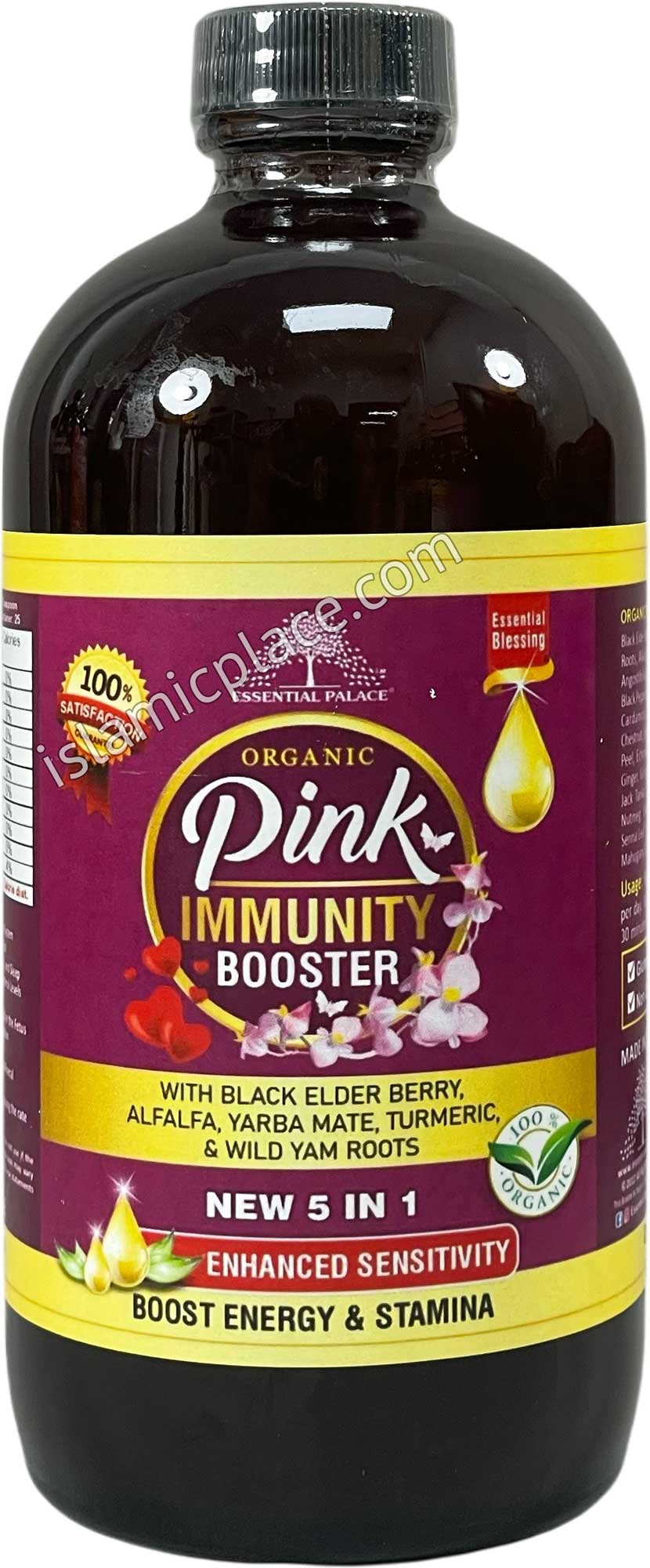 Organic Pink Immunity Booster with Black Elder Berry, Alfalfa, Yarba Mate, Turmeric & Wild Yam Roots 16 oz