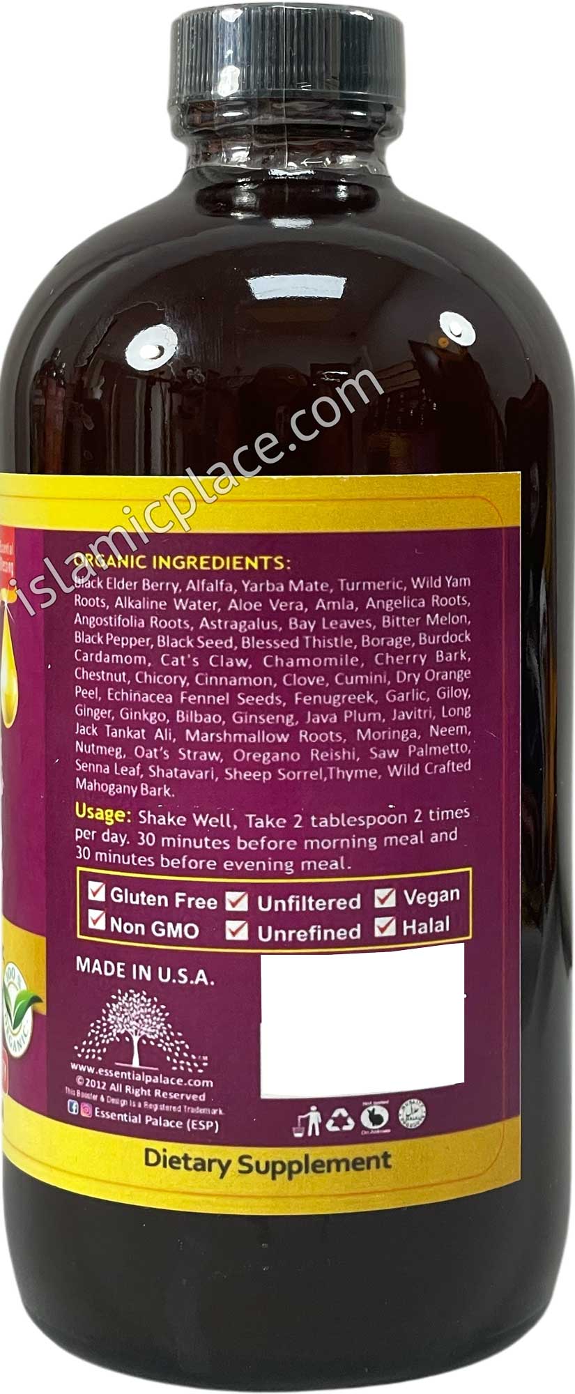 Organic Pink Immunity Booster with Black Elder Berry, Alfalfa, Yarba Mate, Turmeric & Wild Yam Roots 16 oz