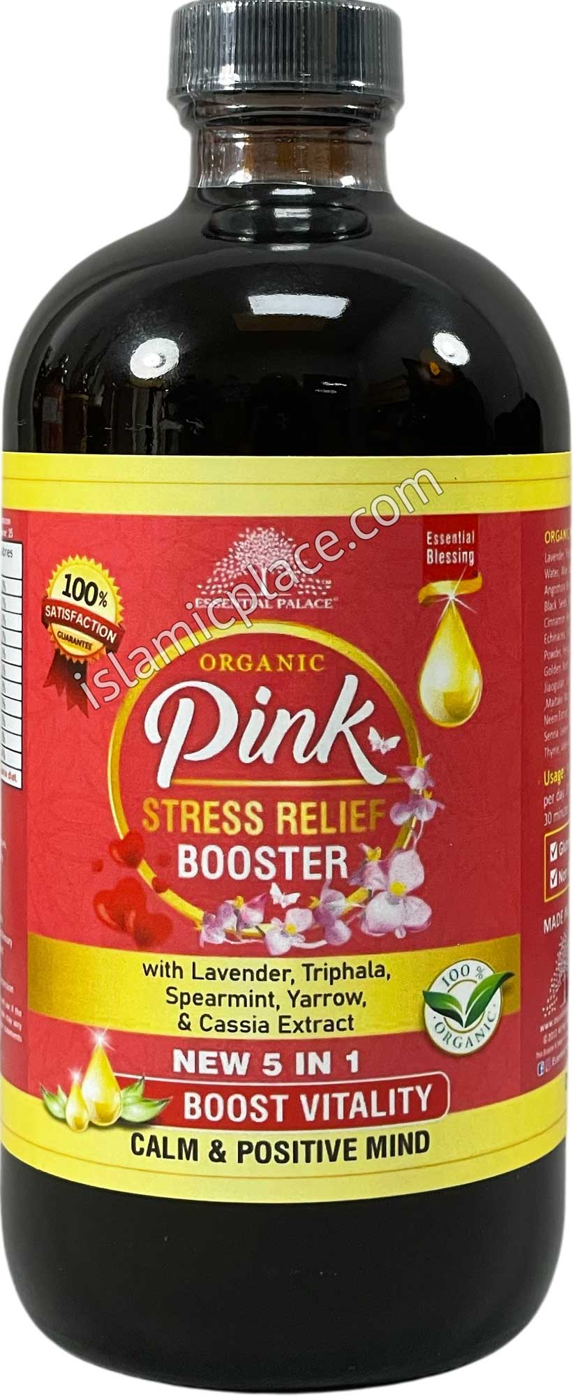 Organic Pink Stress Relief Booster with Lavender, Triphala, Spearmint, Yarrow & Cassia Extract 16 oz