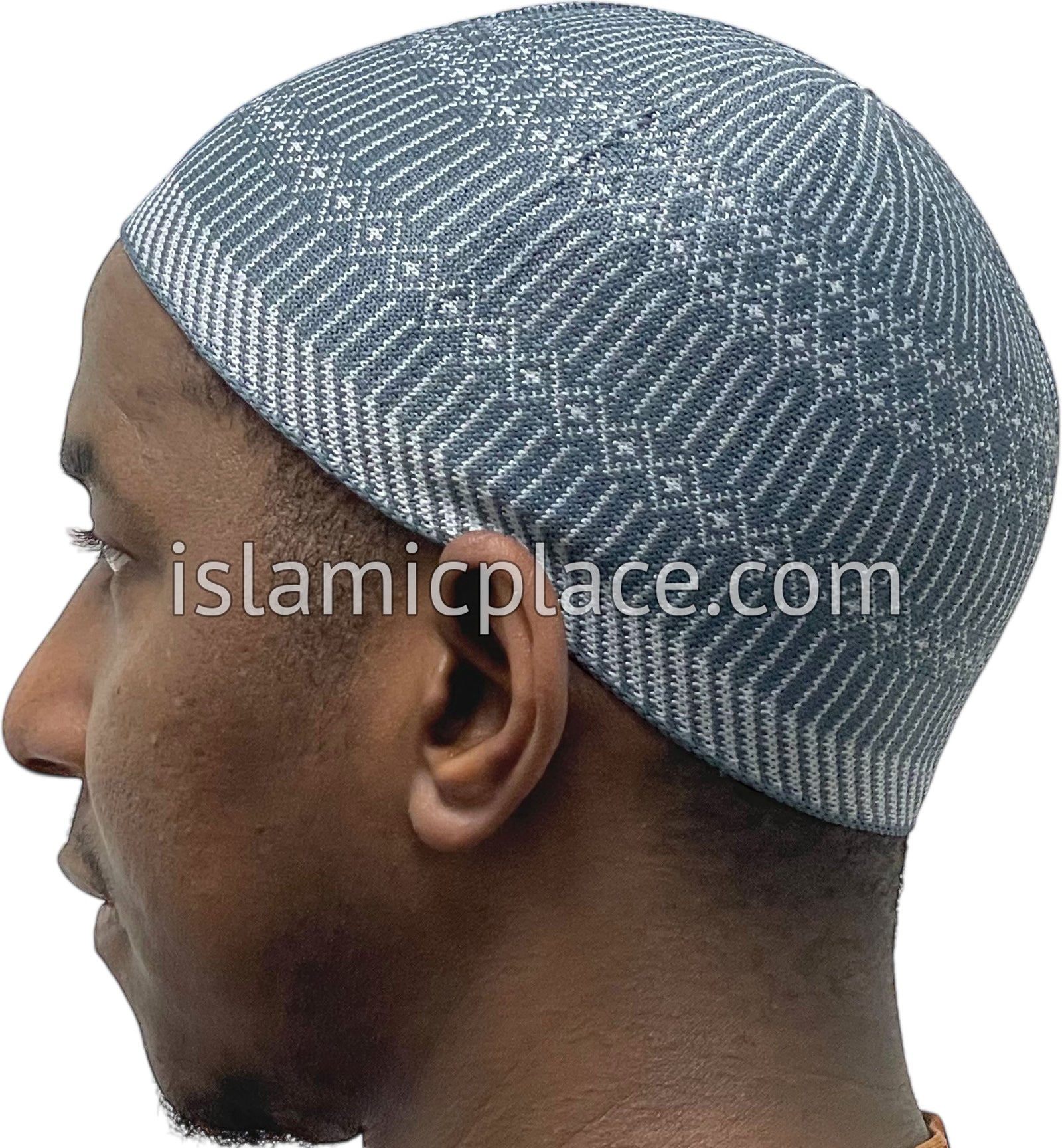 Denim Blue and White - Traditional Cotton Knitted Ibrahim Designer Kufi