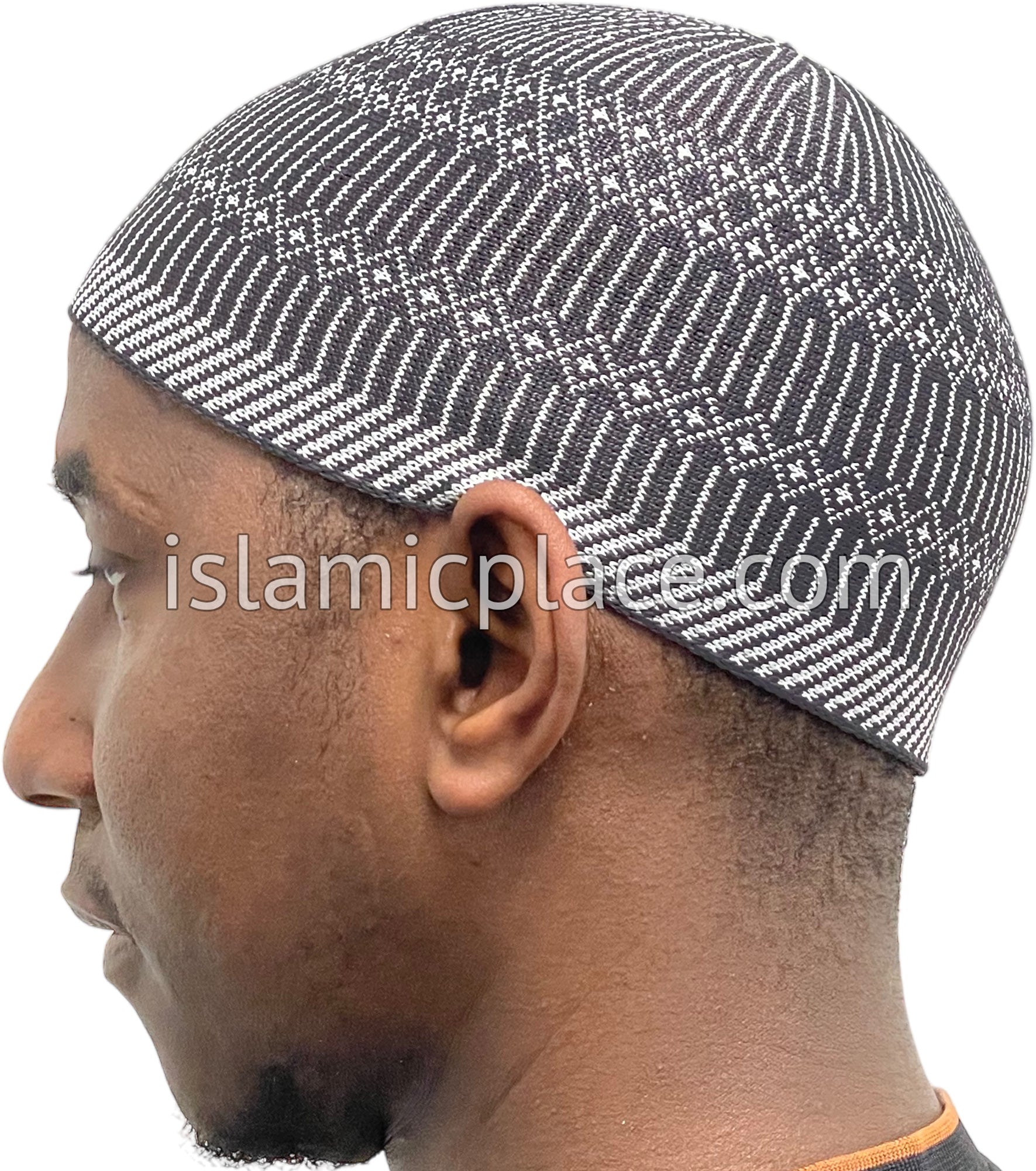 Gray and White - Traditional Cotton Knitted Ibrahim Designer Kufi