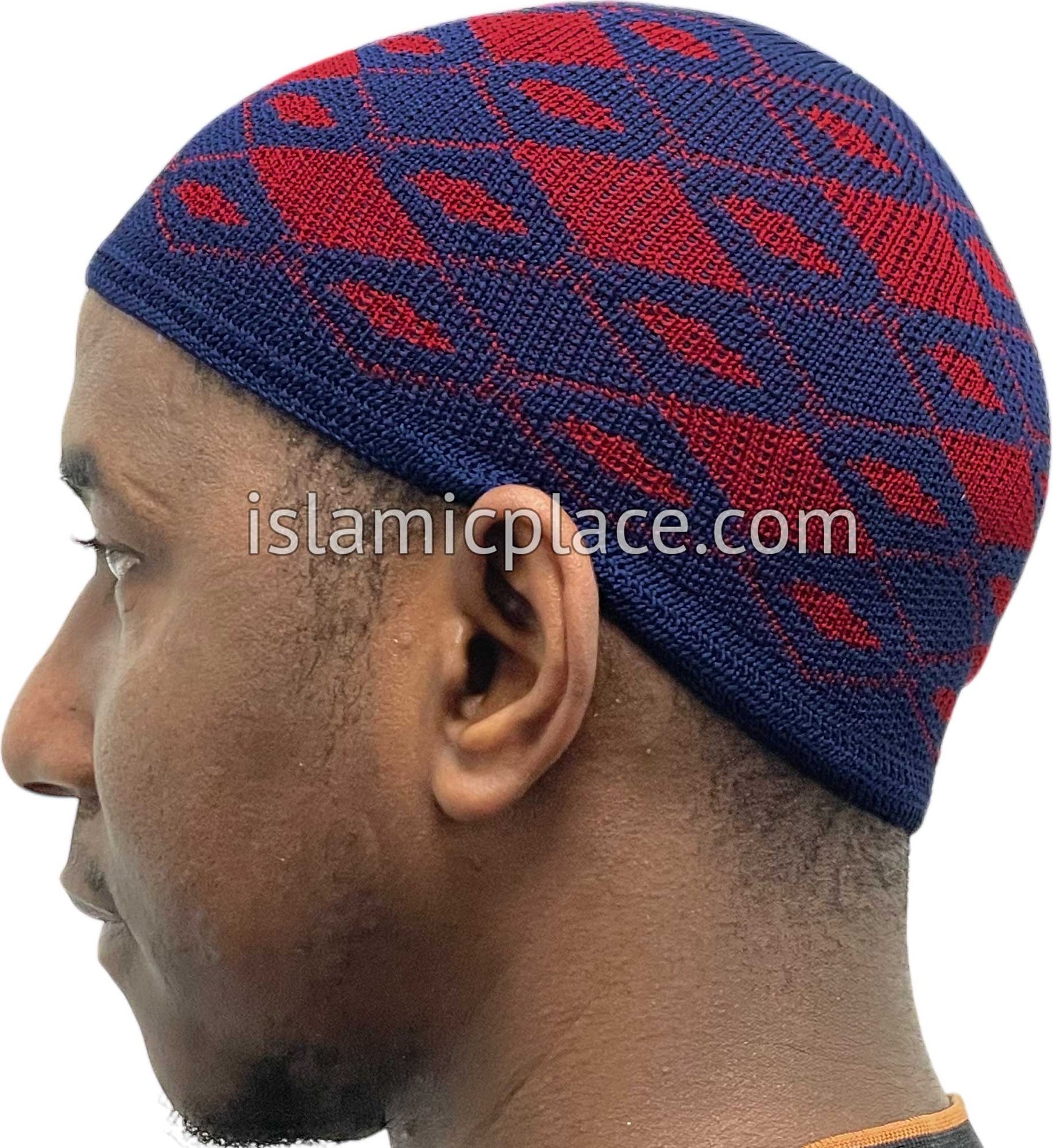 Navy Blue and Red - Elastic Knitted Adnan Designer Kufi