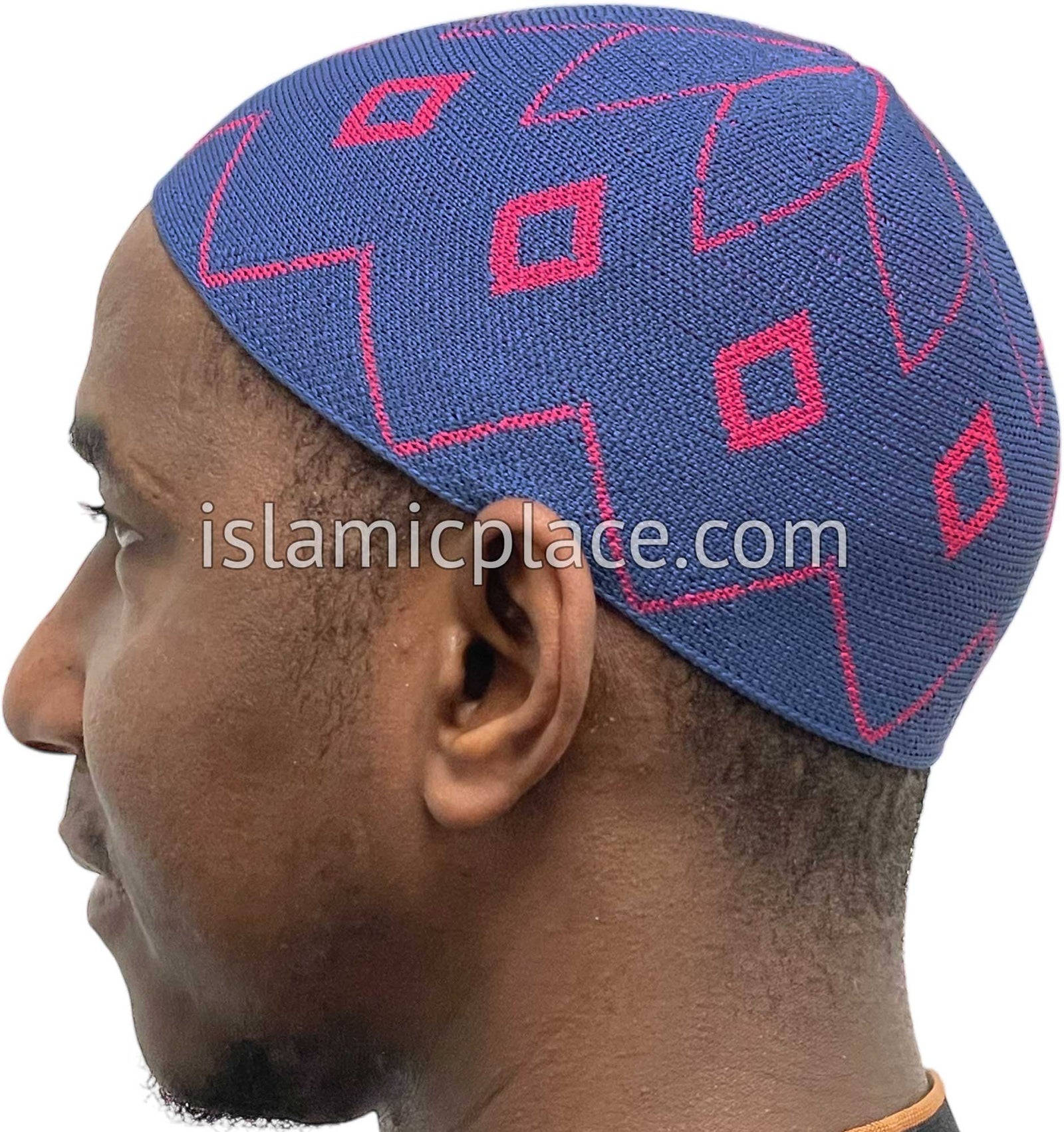 Denim Blue and Pink - Elastic Knitted Daud Designer Kufi