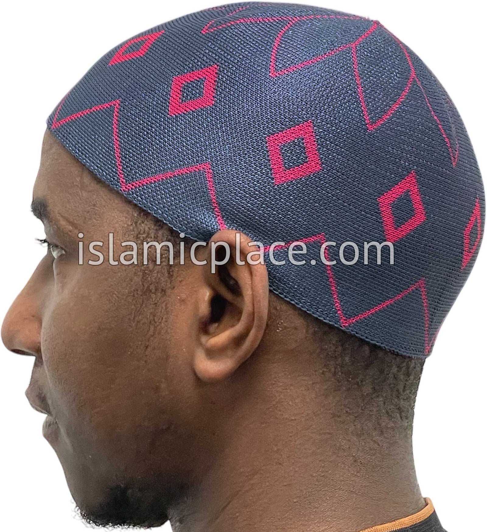 Gray and Pink - Elastic Knitted Daud Designer Kufi
