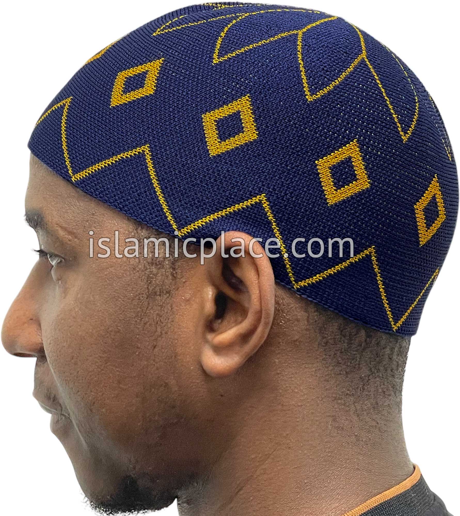 Navy Blue and Gold - Elastic Knitted Daud Designer Kufi