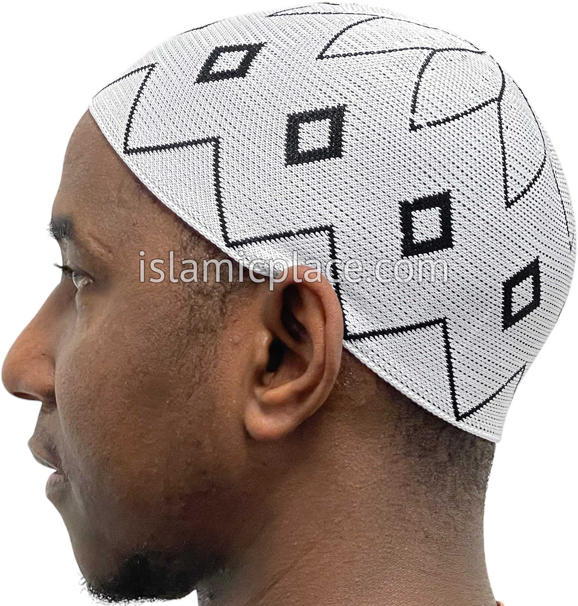 White and Black - Elastic Knitted Daud Designer Kufi