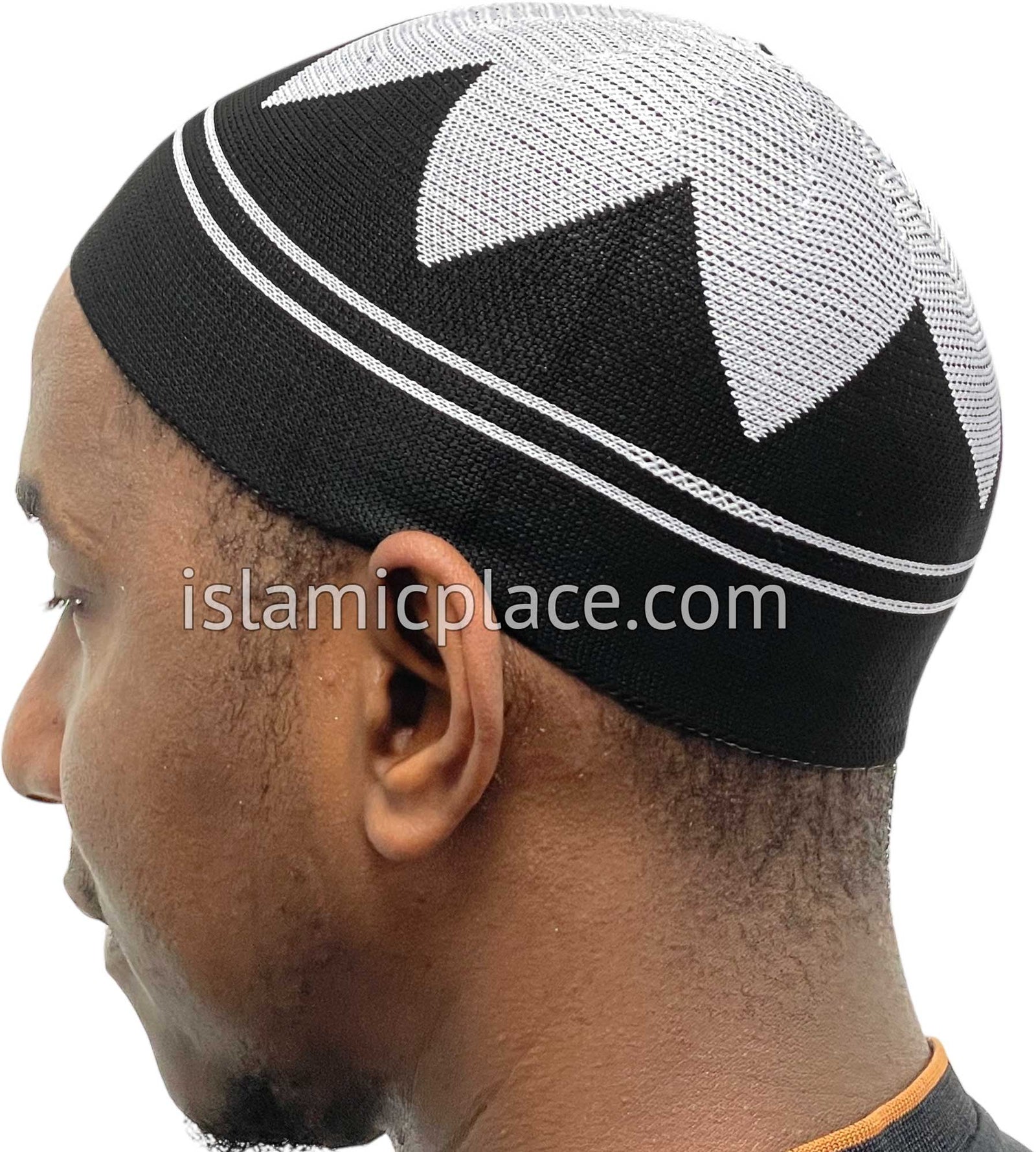 Black and White - Elastic Knitted Safeer Designer Kufi