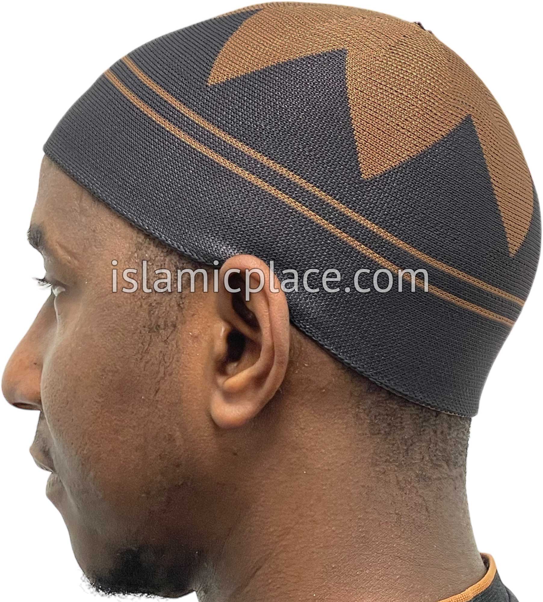 Gray and Khaki - Elastic Knitted Safeer Designer Kufi