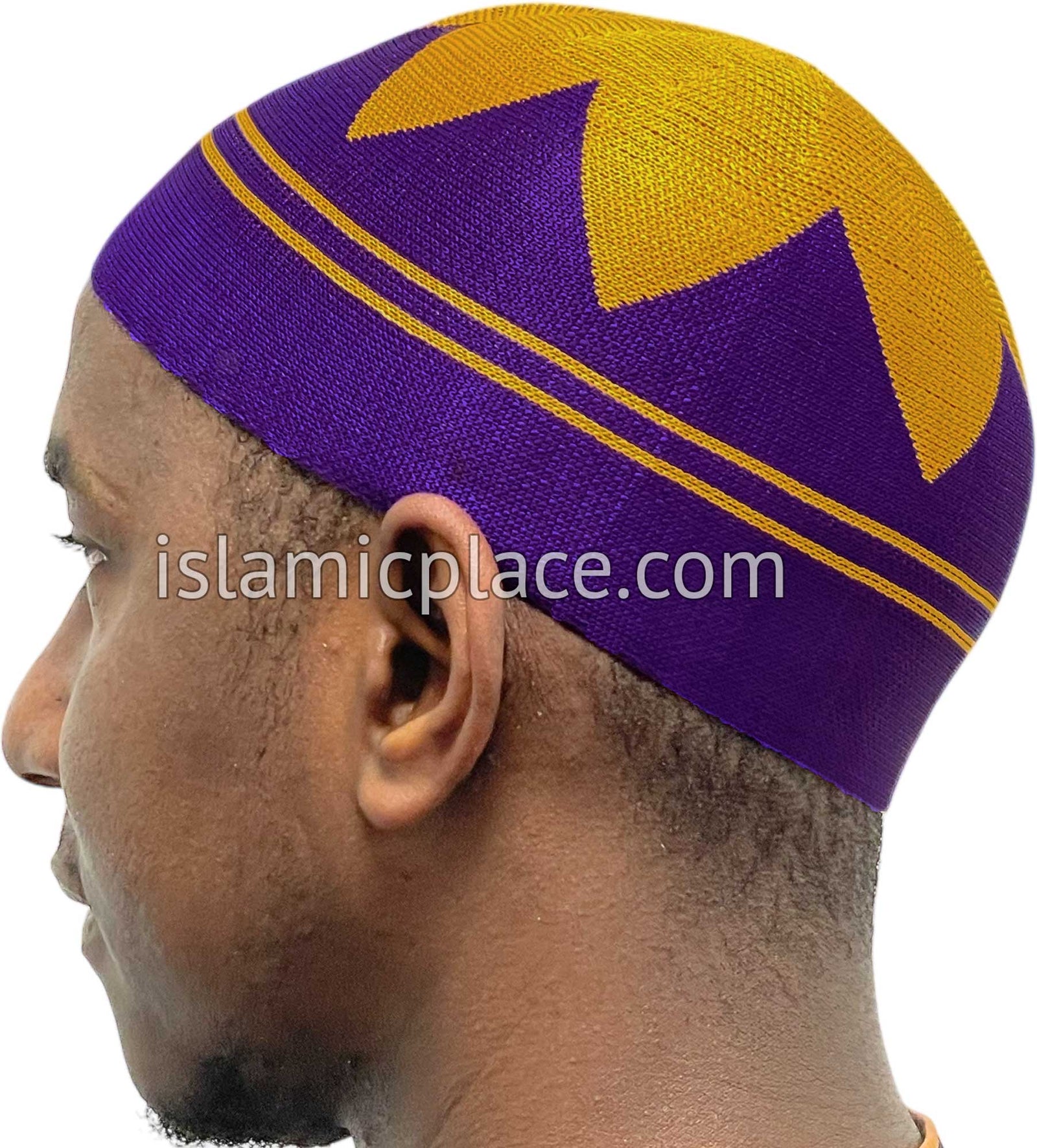 Purple and Gold - Elastic Knitted Safeer Designer Kufi