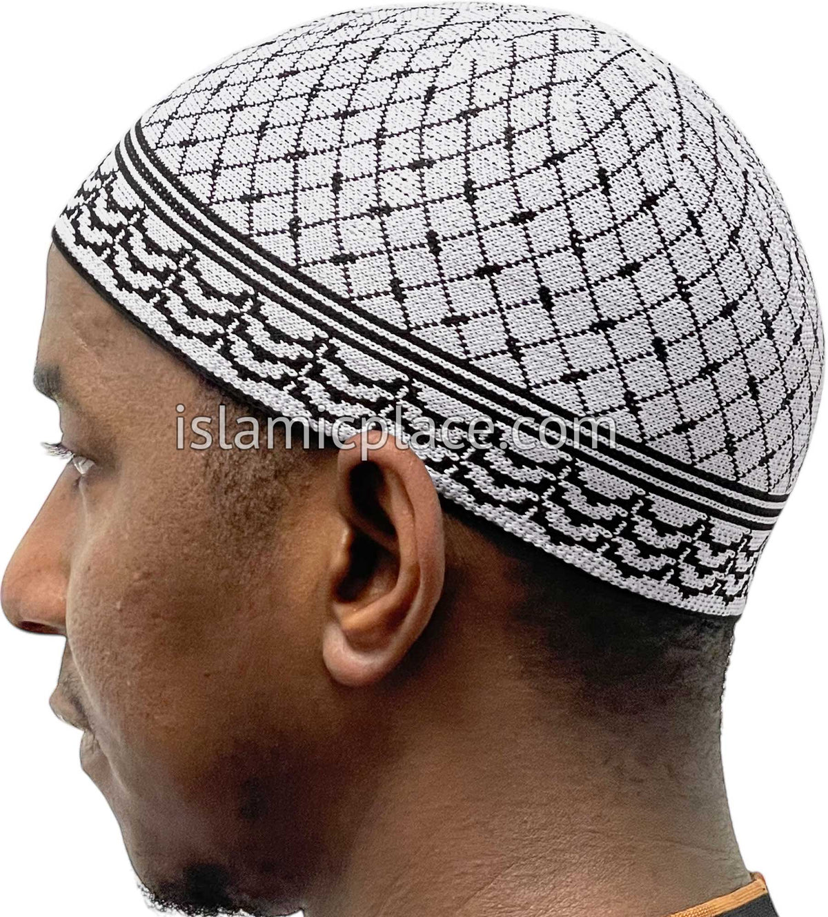 White and Black - Elastic Knitted Palestinian Keffiyeh Design Kufi