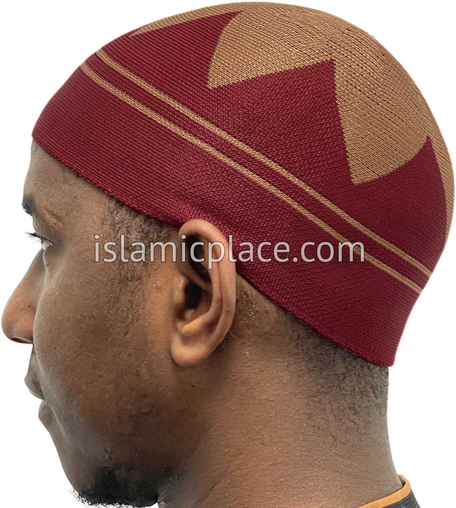 Burgundy and Khaki - Elastic Knitted Safeer Designer Kufi