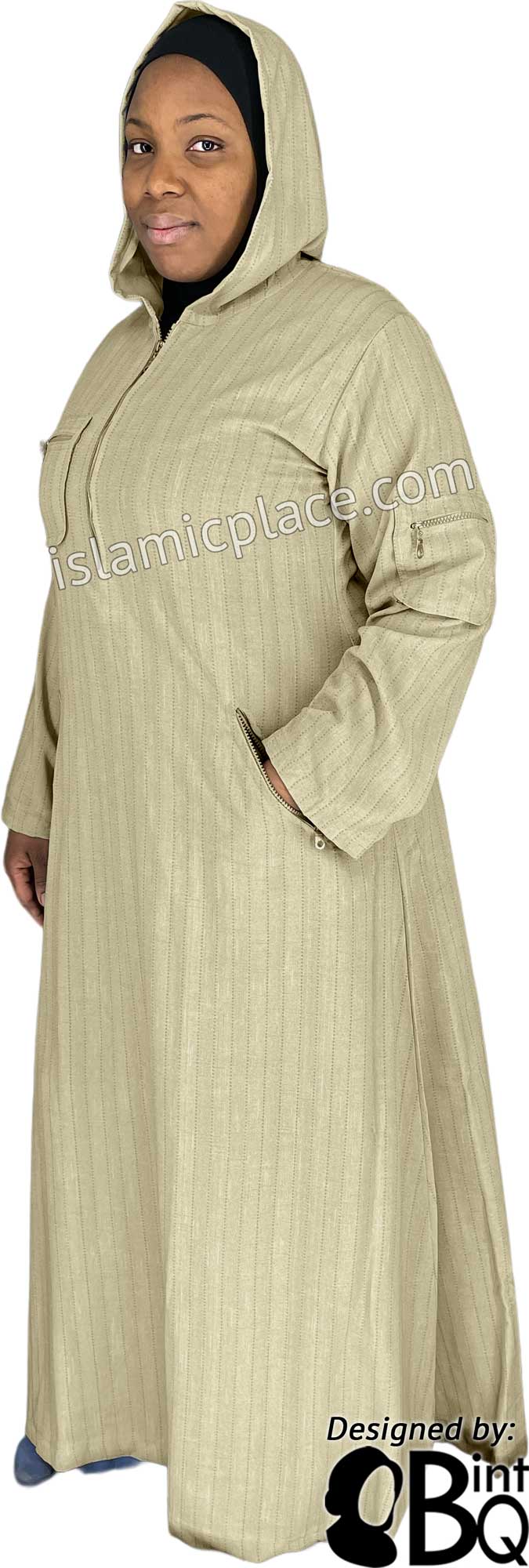Oatmeal - Zahra Sporty Hoodie Abaya by BintQ - BQ237