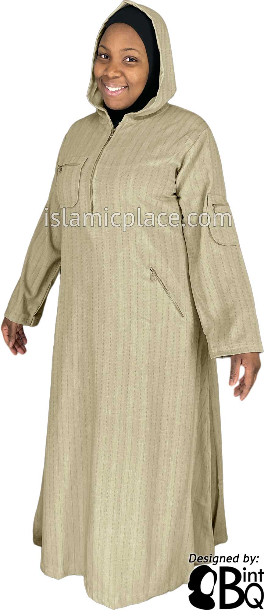 Oatmeal - Zahra Sporty Hoodie Abaya by BintQ - BQ237