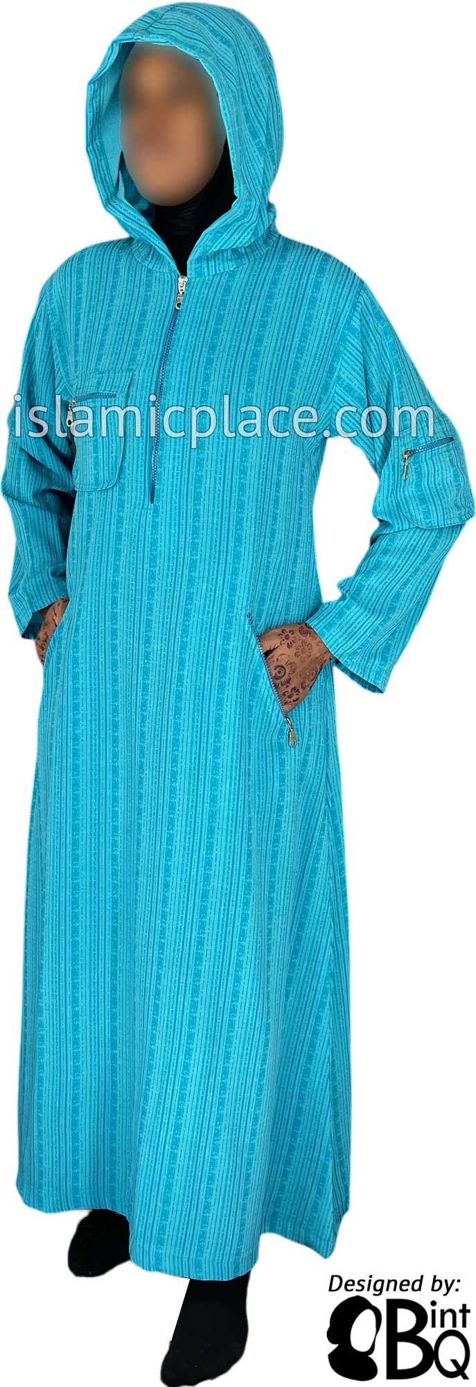Aqua Blue - Zahra Sporty Hoodie Abaya by BintQ - BQ237